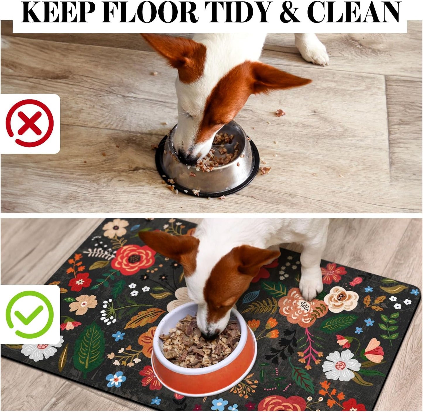 Eco-Friendly Pet Supplies: Absorbent Quick Dry Cat & Dog Food Mat, 24"x32"