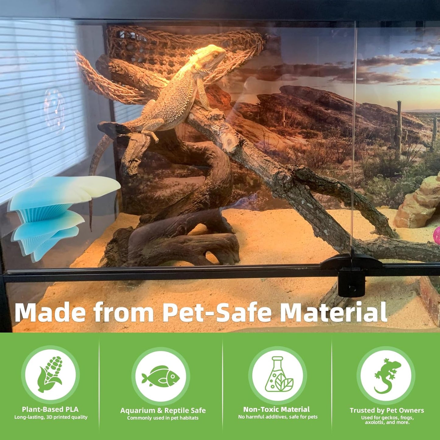 Mushroom Decor for Reptile Tank, Fish Tank, Pet-Safe Bearded Dragon Tank Accessories, Realistic Terrarium Plants for Leopard Geckos, Crested Geckos, Tree Frogs, Snakes (Almond, Trio Cap)