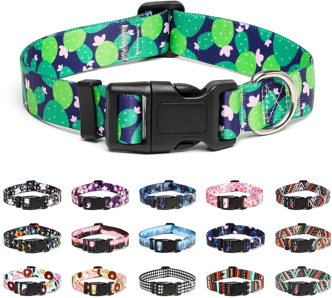 Mercano Adjustable Dog Collar - Special Design Patterns, Soft Nylon Comfortable Durable Pet Collar for Small Medium Large Dogs (XS, Cactus)