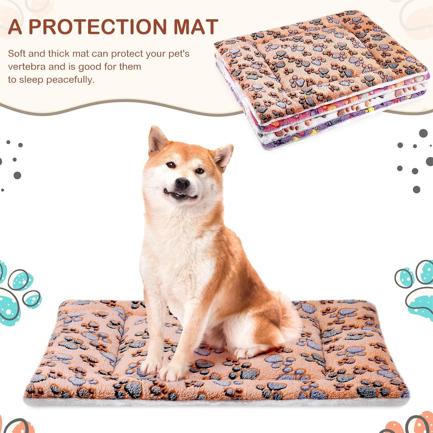 Tuanse 4 Pack Ultra Soft Dog Cat Bed Mat with Cute Prints Reversible Fleece Dog Crate Kennel Pad Cozy Washable Thickened Hamster Guinea Pig Pet Bed Mat for Small Animals(30 x 22 Inches,Vivid Color)
