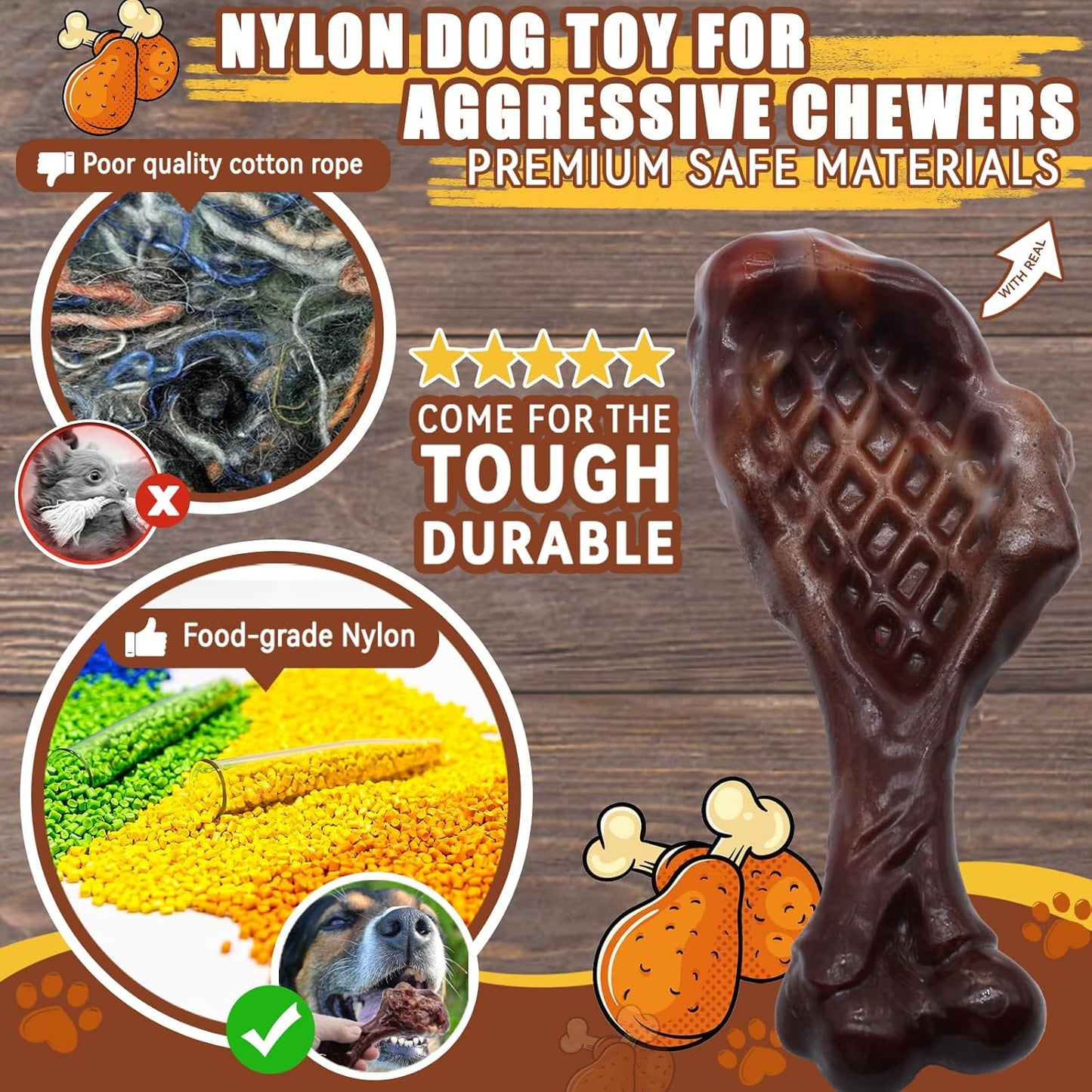 Dog Chew Toys for Aggressive Chewers, Indestructible Dog Toy for for Medium/Large Breed, Tough Nylon Teething Bone Toy to Keep Them Busy,Bacon and Real Beef Flavor (Beef+Bacon Flavor, 2 Pack)