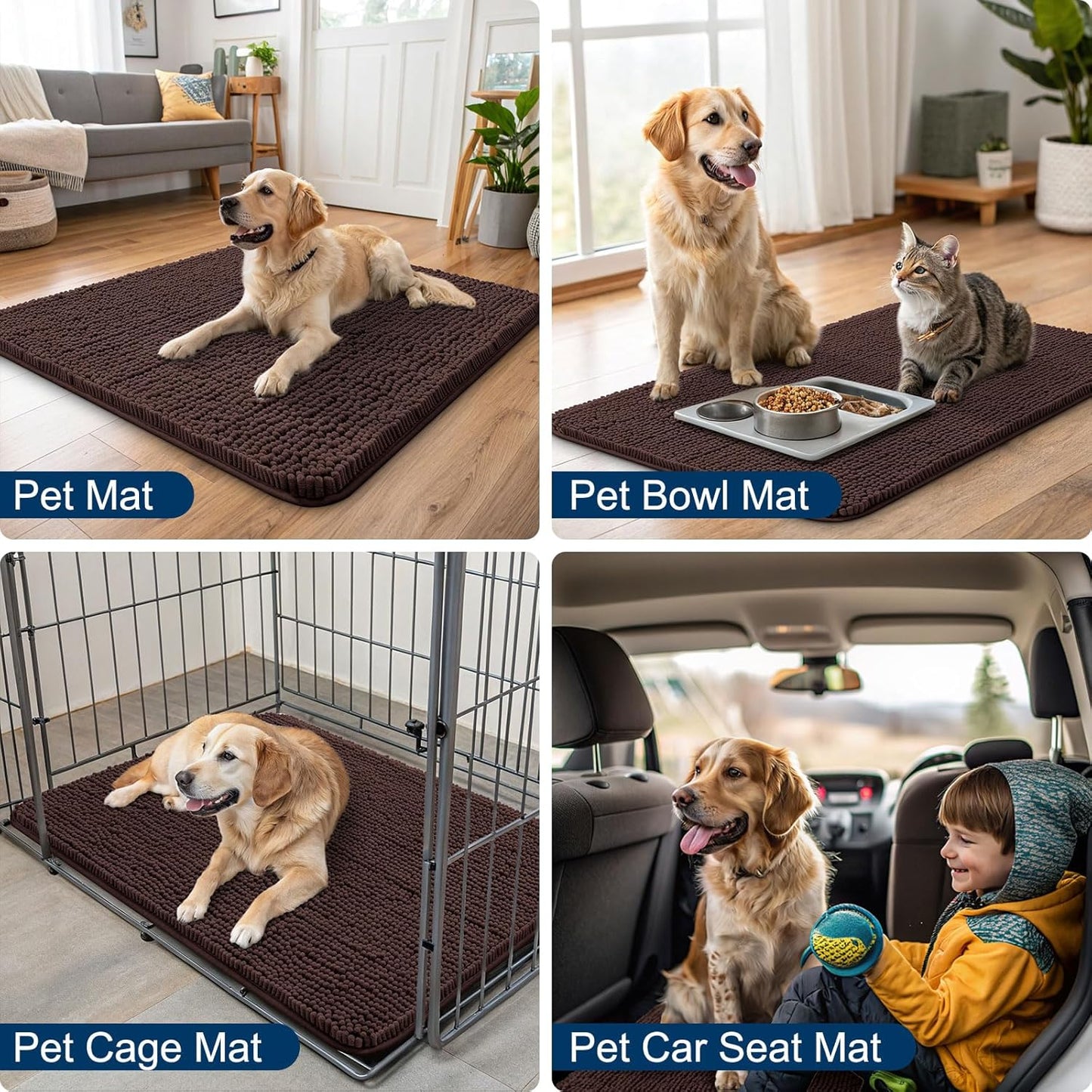 Smiry Dog Door Mat for Muddy Paws 70x24, Absorbs Moisture and Dirt Doormat, Non-Slip Washable Quick Dry Chenille Front Door Mat Indoor Entrance, Entryway Carpet for Inside Floor, Brown