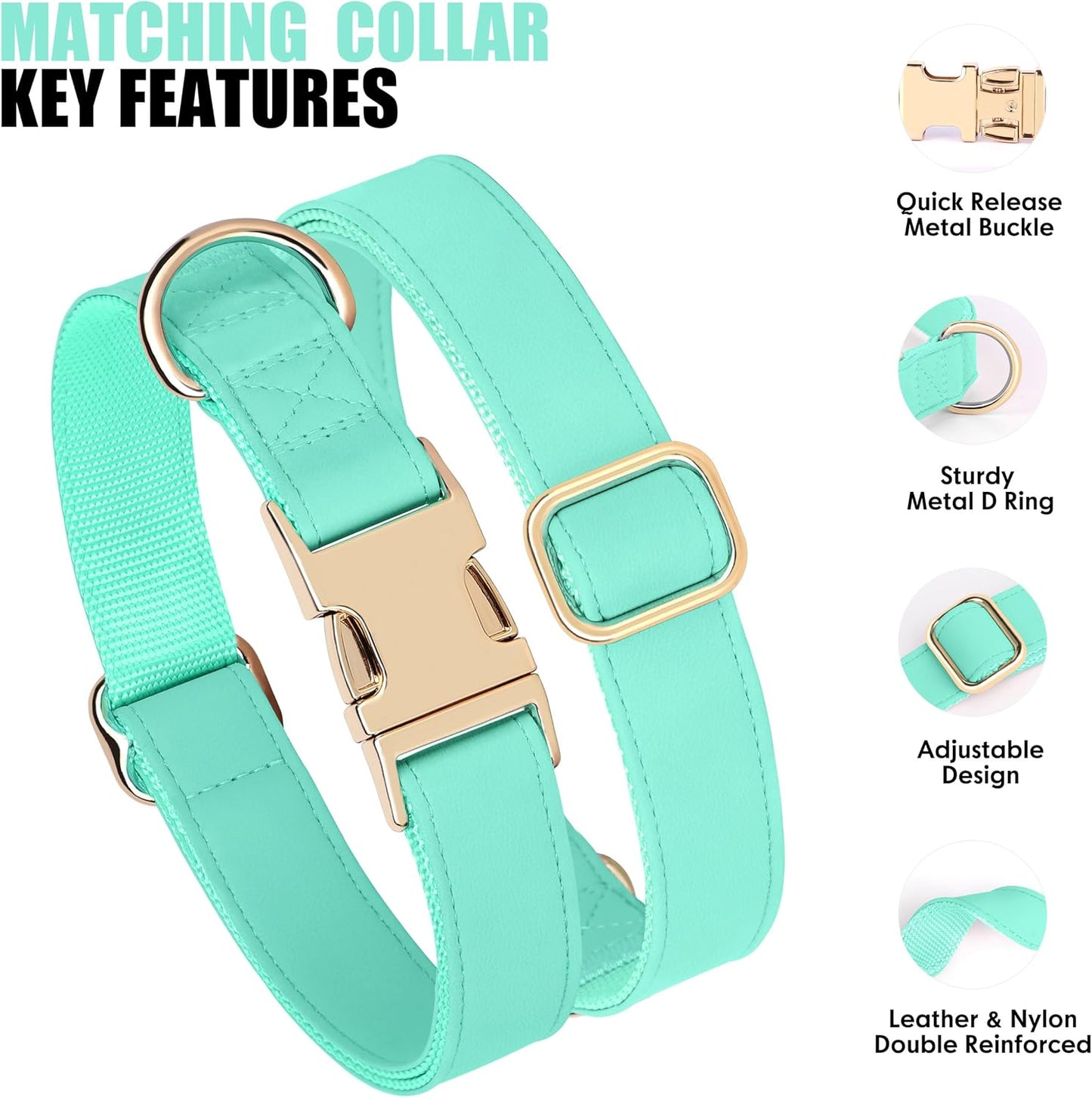 PET ARTIST Soft PU Leather Dog Collar, Bright Color & Durable Dog Collar Leather with Rose Gold Quick Release Metal Buckle, Adjustable Nylon Padded Pet Collars for Medium Dogs, Neck Fit 13-19"