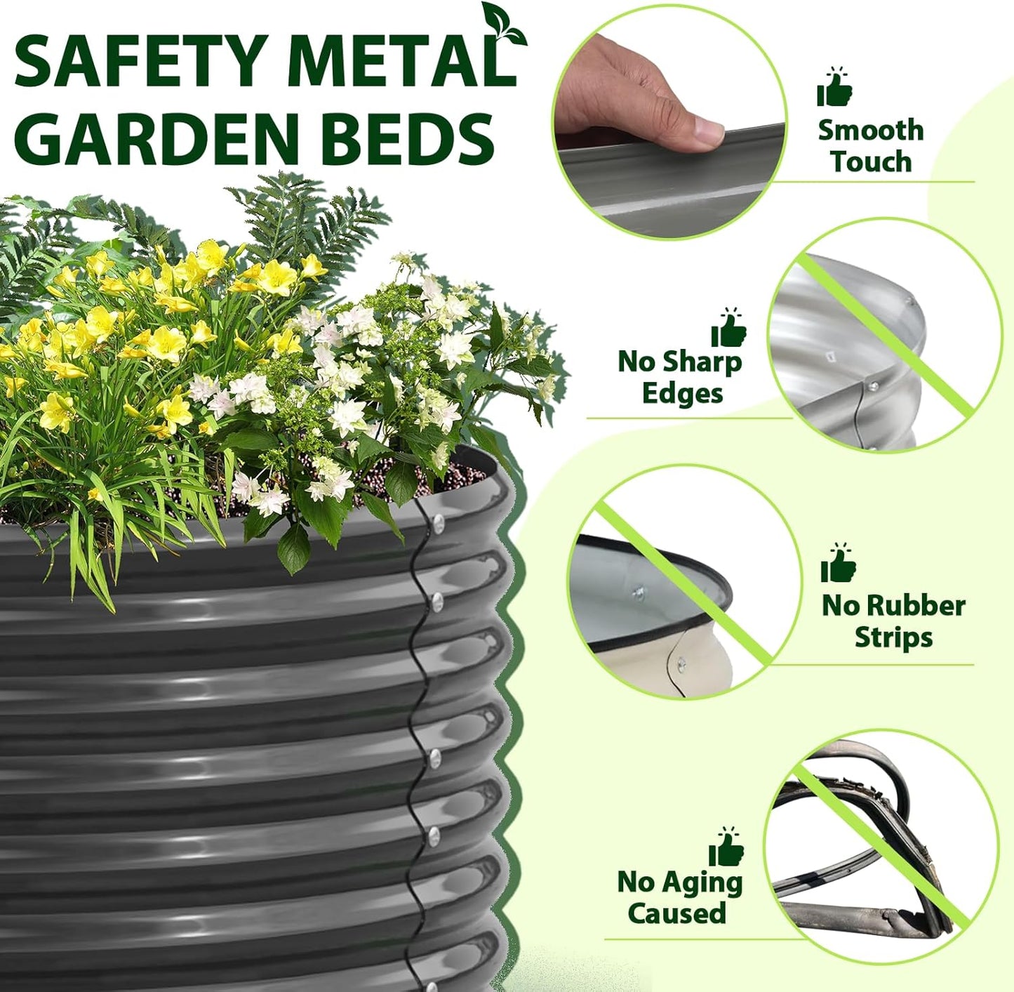 A ANLEOLIFE 8X4X2 ft Galvanized Raised Garden Beds Outdoor, Oval Large Metal Deep Root Planter Box for Planting Vegetables Flowers Herb, Anti-Rust & Easy-Setup, Quartz Grey