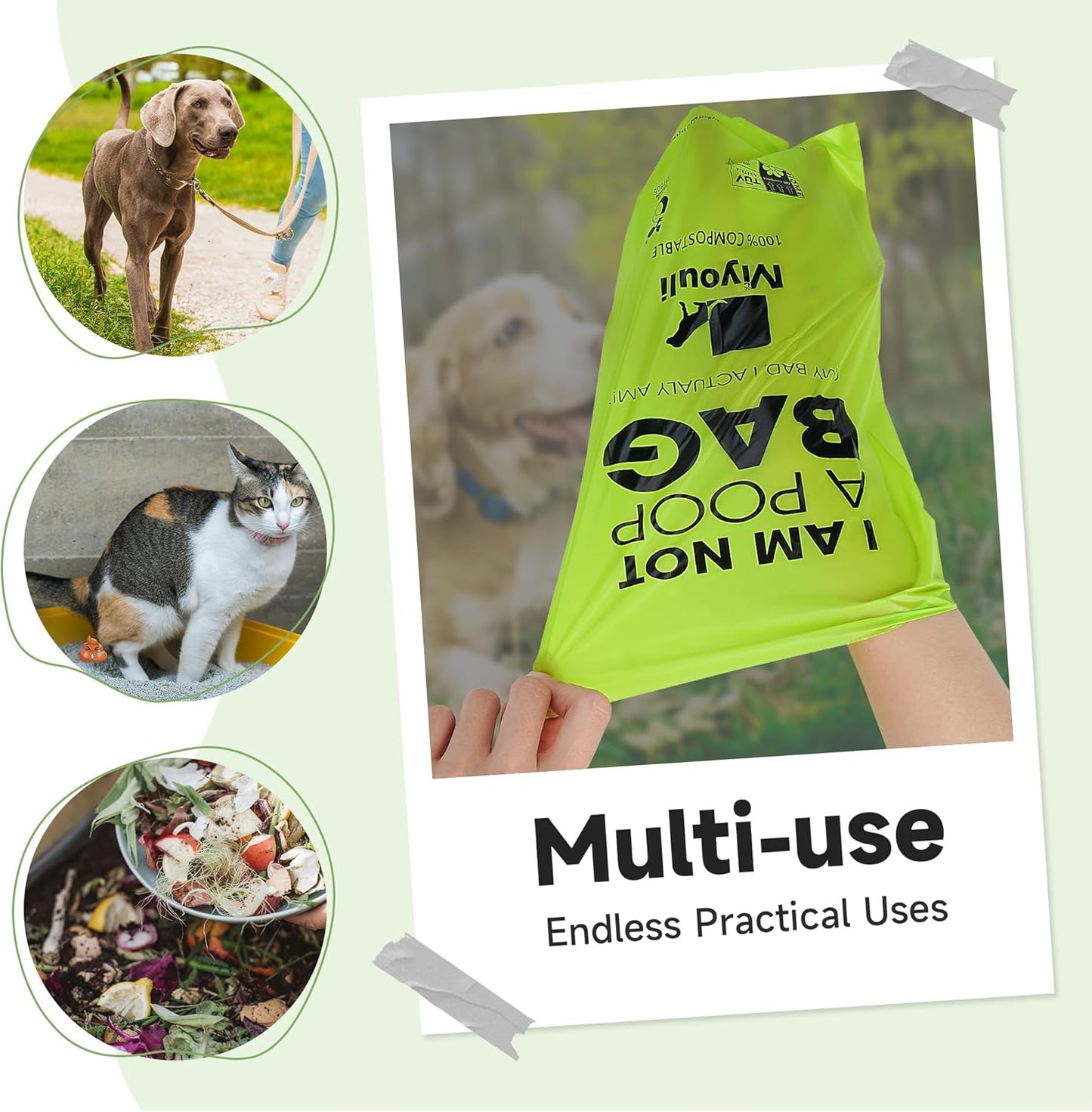 100% Certified Compostable Dog Poop Bag Rolls, 120 Bags (8 Rolls) Eco-Friendly Poop Bags for Dogs, Leak Proof Unscented Easy Open Poop Waste Bag（Green）