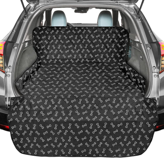 F-color SUV Cargo Liner for Dogs, Water Resistant Pet Cargo Cover Dog Seat Cover Mat for SUVs Sedans Vans with Bumper Flap Protector, Non-Slip, Large Size Universal Fit, Bone