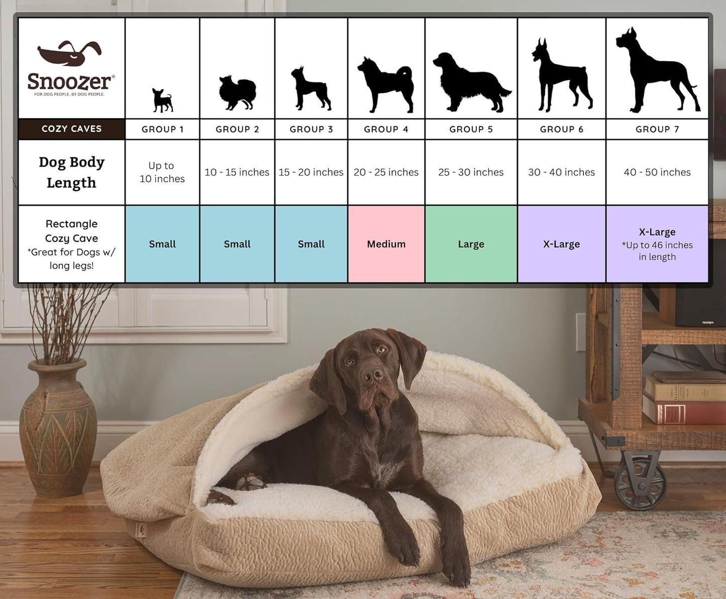 Snoozer Pet Products Luxury Rectangle Cozy Cave, Wag Collection, Large, Ramey Oxford