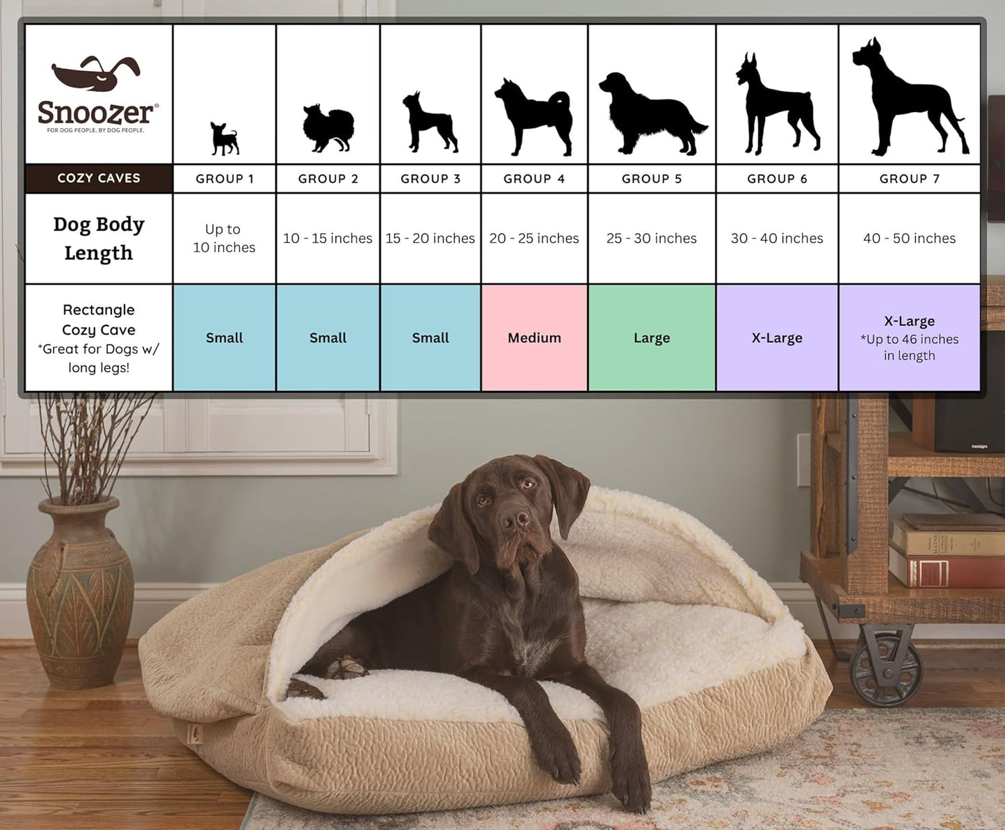 Snoozer Pet Products Luxury Rectangle Cozy Cave Dog Bed with Microsuede, Medium, Sapphire