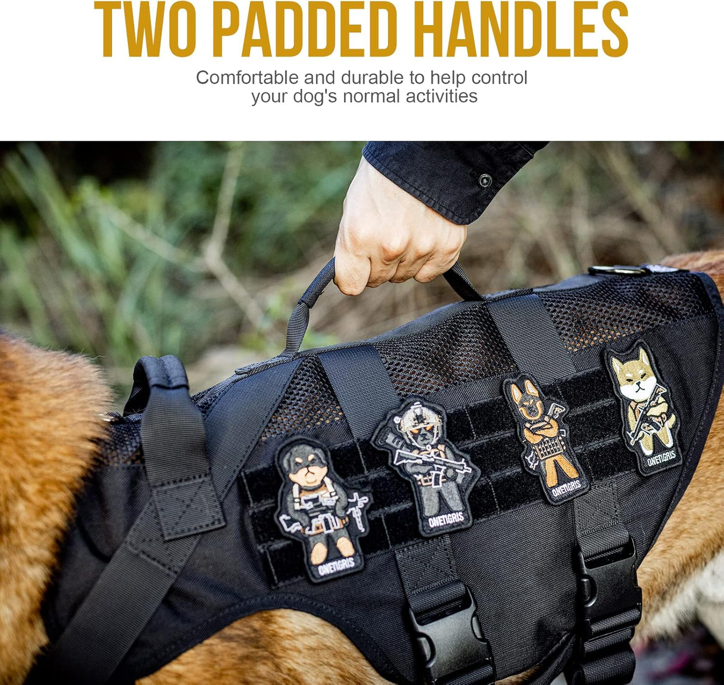 OneTigris Tactical Dog Harness for Small Dogs, No Pull Small Dog Vest Harness with Handles Breathable Military Dogs Molle Vests, Harness for Walking Hiking Training (Black, XS)