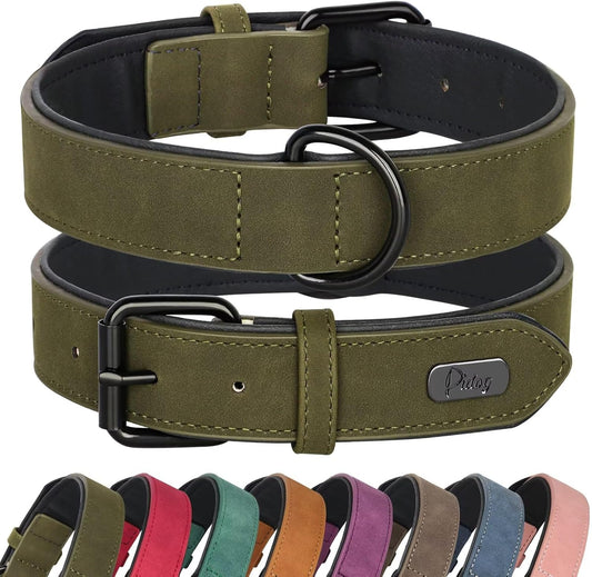 Didog Soft Padded PU Leather Dog Collar, Breathable and Adjustable Dog Collars for Small Dogs, Comfortable for Daily Walk, Dark Green, M Fit Neck 12-15"(13-22 lbs)