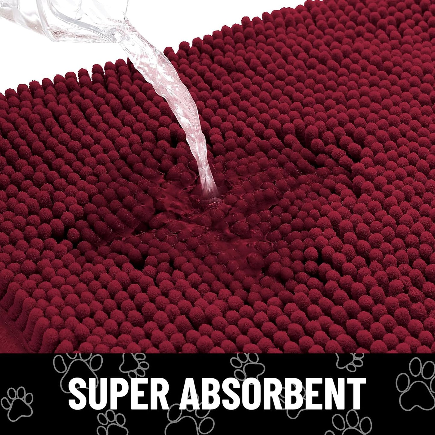 Smiry Dog Door Mat for Muddy Paws, Absorbent Dirt Trapper Non Slip Quick Dry Washable Chenille Mat for Mud Dogs, Entry Rug for Indoor and Outdoor (24x16 Inches, Burgundy)