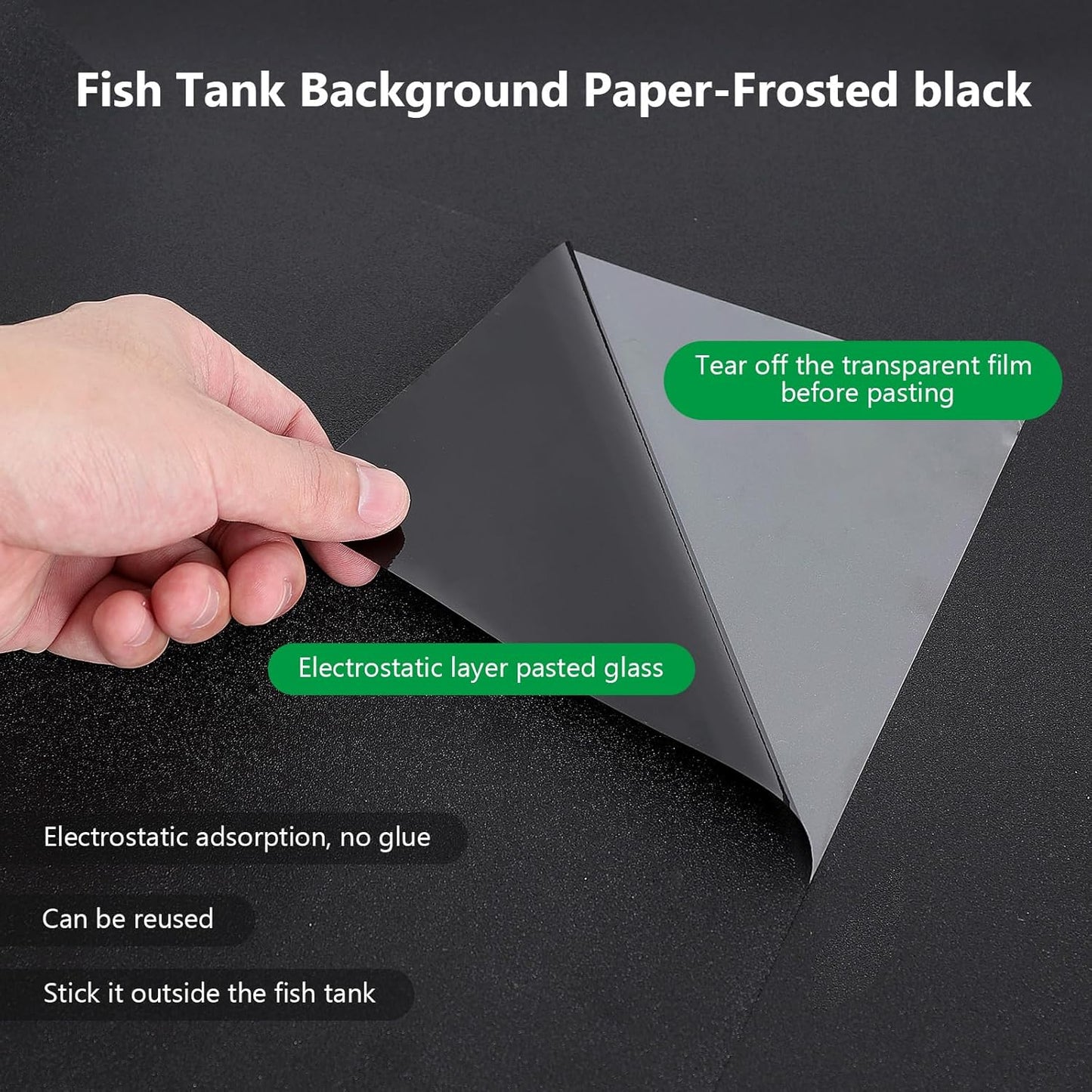 Aquarium Background Paper Decor Fish Tank Backdrop Wallpaper Electrostatic Adhesive, No Glue, Easy to Install, Reusable (11.8“H×39.4”L, Black)
