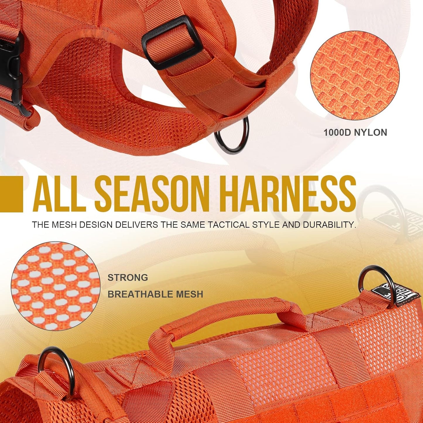 OneTigris - Tactical Dog Harness No Pull for Medium Dogs, Breathable Mesh Design, Service Dog Vest with Handle and Molle Bags, Adjustable Suit for Walking Hiking