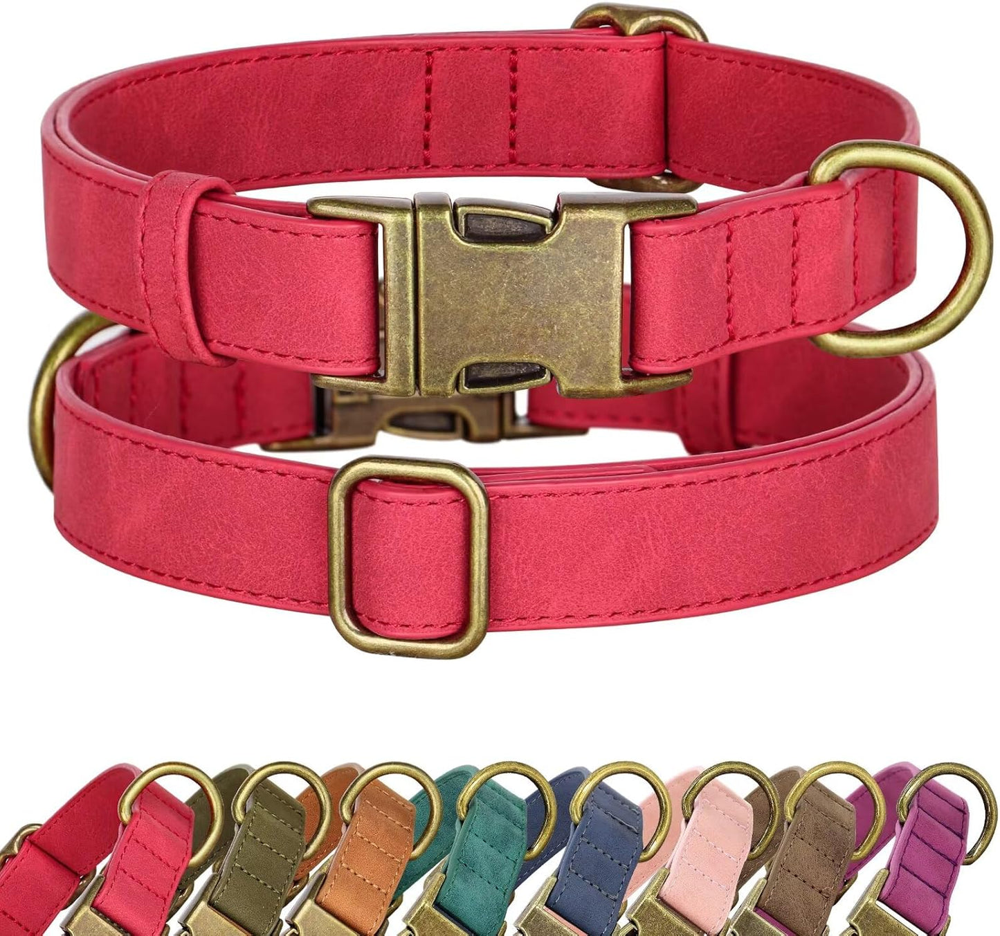 Didog Soft PU Leather Dog Collar, Stylish Quick Released Dog Collars for Large Dogs, Easy Clean Adjustable Pet Collar for Daily Walking, Red, XL Fit 17-27" Neck
