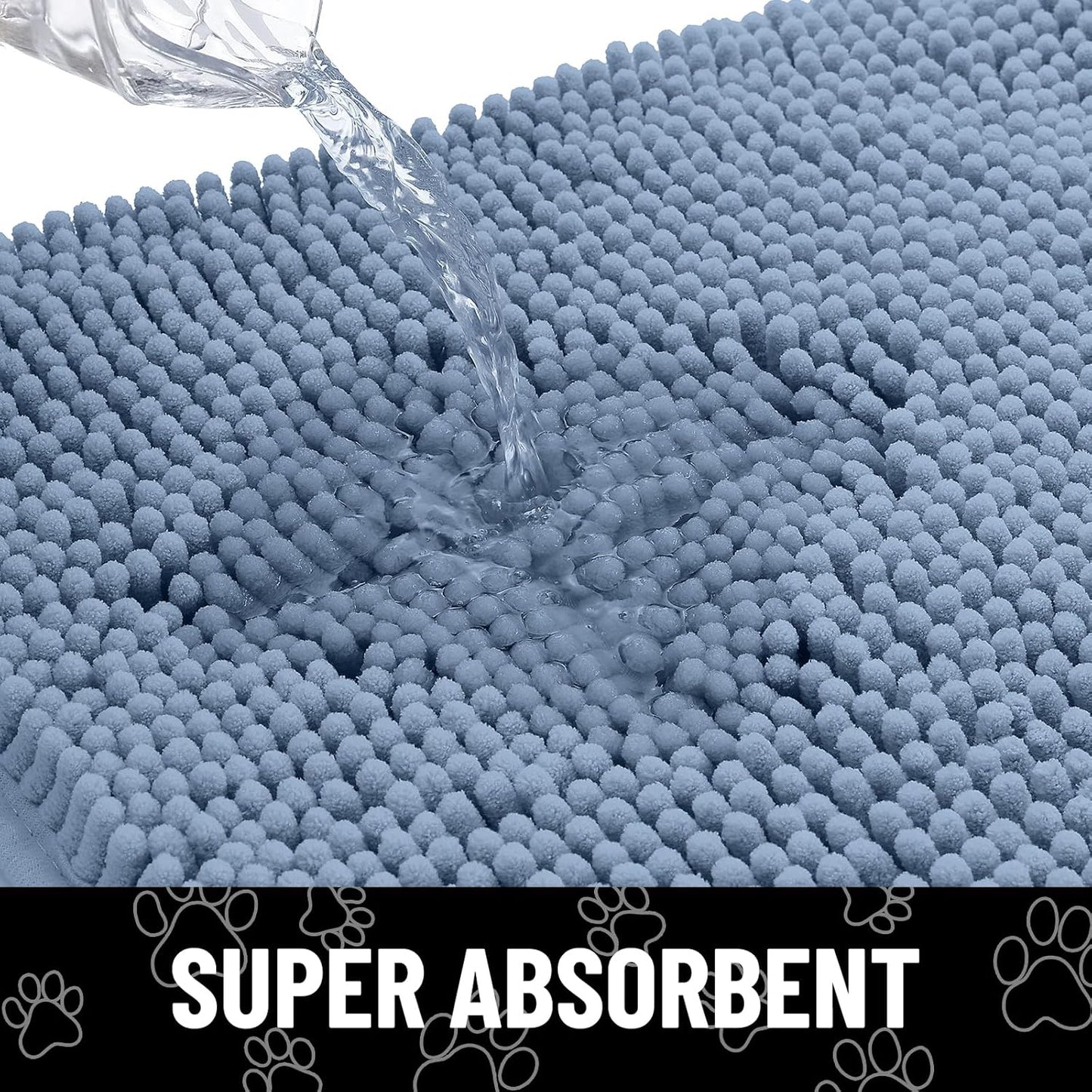 Smiry Dog Door Mat for Muddy Paws, Absorbent Dirt Trapper Non Slip Quick Dry Washable Chenille Mat for Mud Dogs, Entry Rug for Indoor and Outdoor (48x30 Inches, Airy Blue and White)