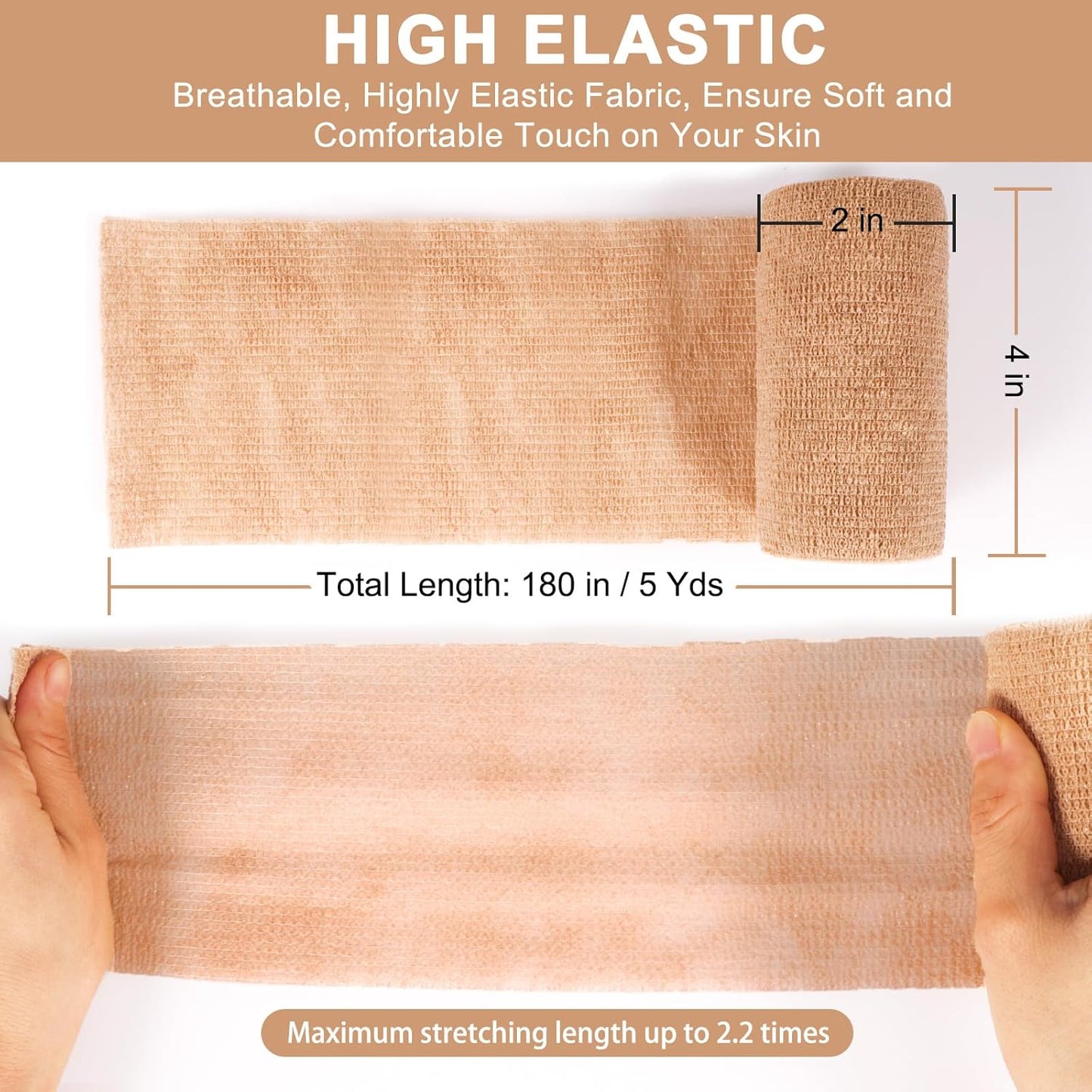 24 Pack Self Adhesive Bandage Wrap, 4” x 5 Yards Cohesive Medical Tape Elastic Wrap for Sports, Ankle, Wrist Sprains, Pet First Aid