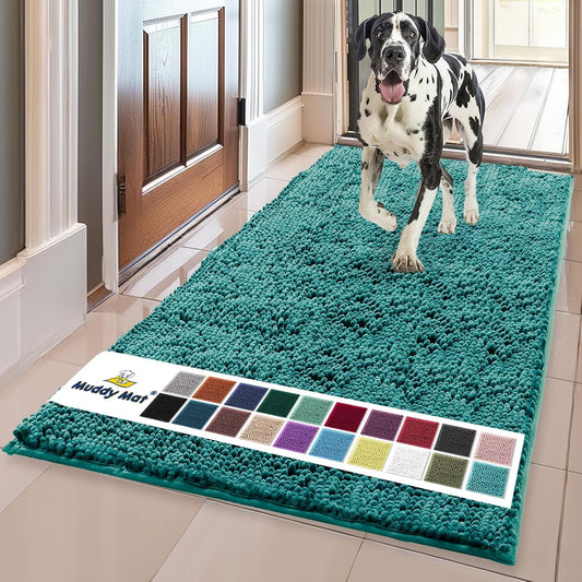 Muddy Mat® Shown on TV – Super Absorbent Door Mat Indoor, Microfiber Quick Dry Chenille Entryway Rug, Non-Slip Front Door Mat, Indoor Mats for Entryway, Machine Washable Pet Rug, Teal 36"x60"