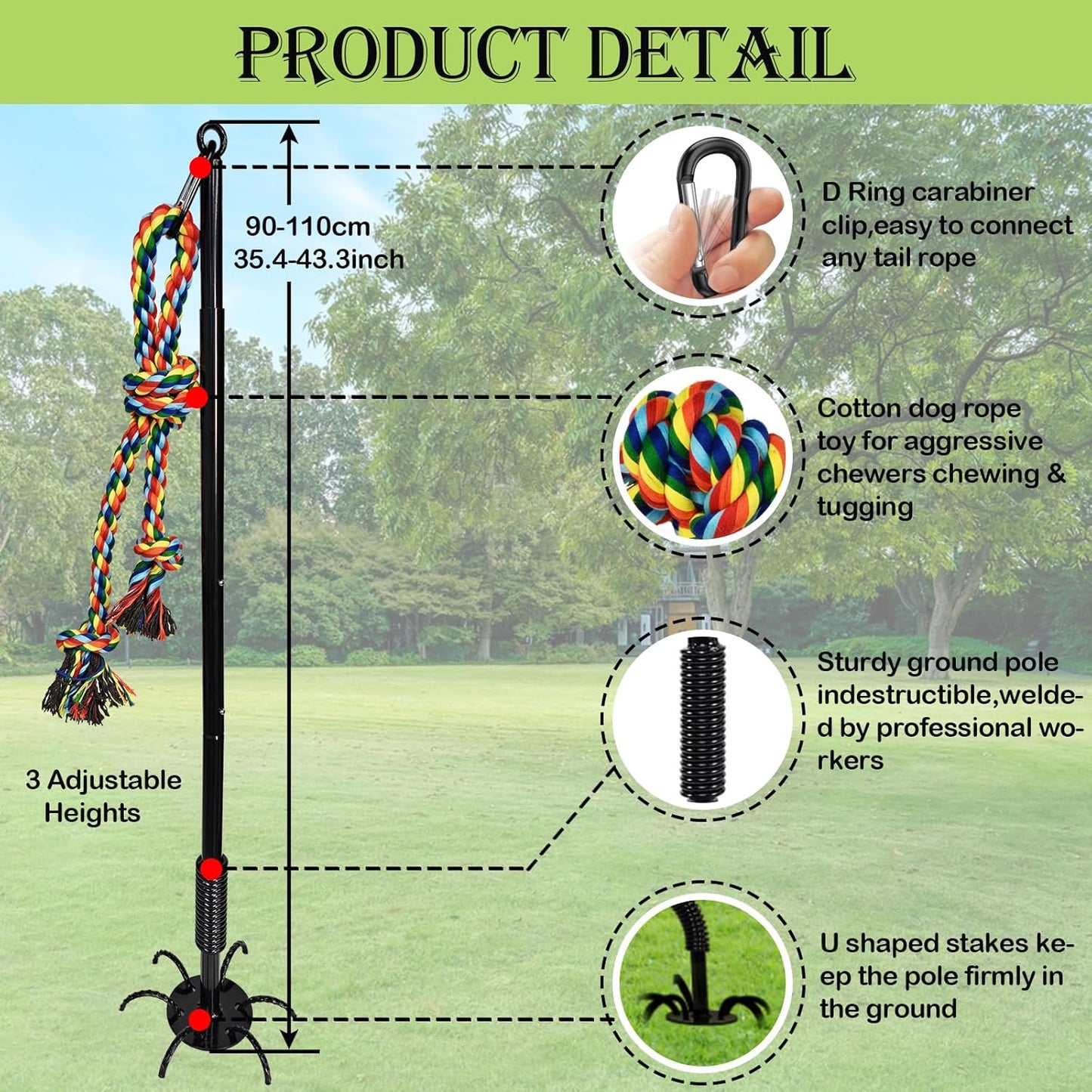 Outdoor Interactive Dog Toys,Tether Outdoor Dog Tug Toy Exercise Equipment in Yard Park with 2 Rope Toy for Large Medium Small Dogs Pull Chase and Tug of War