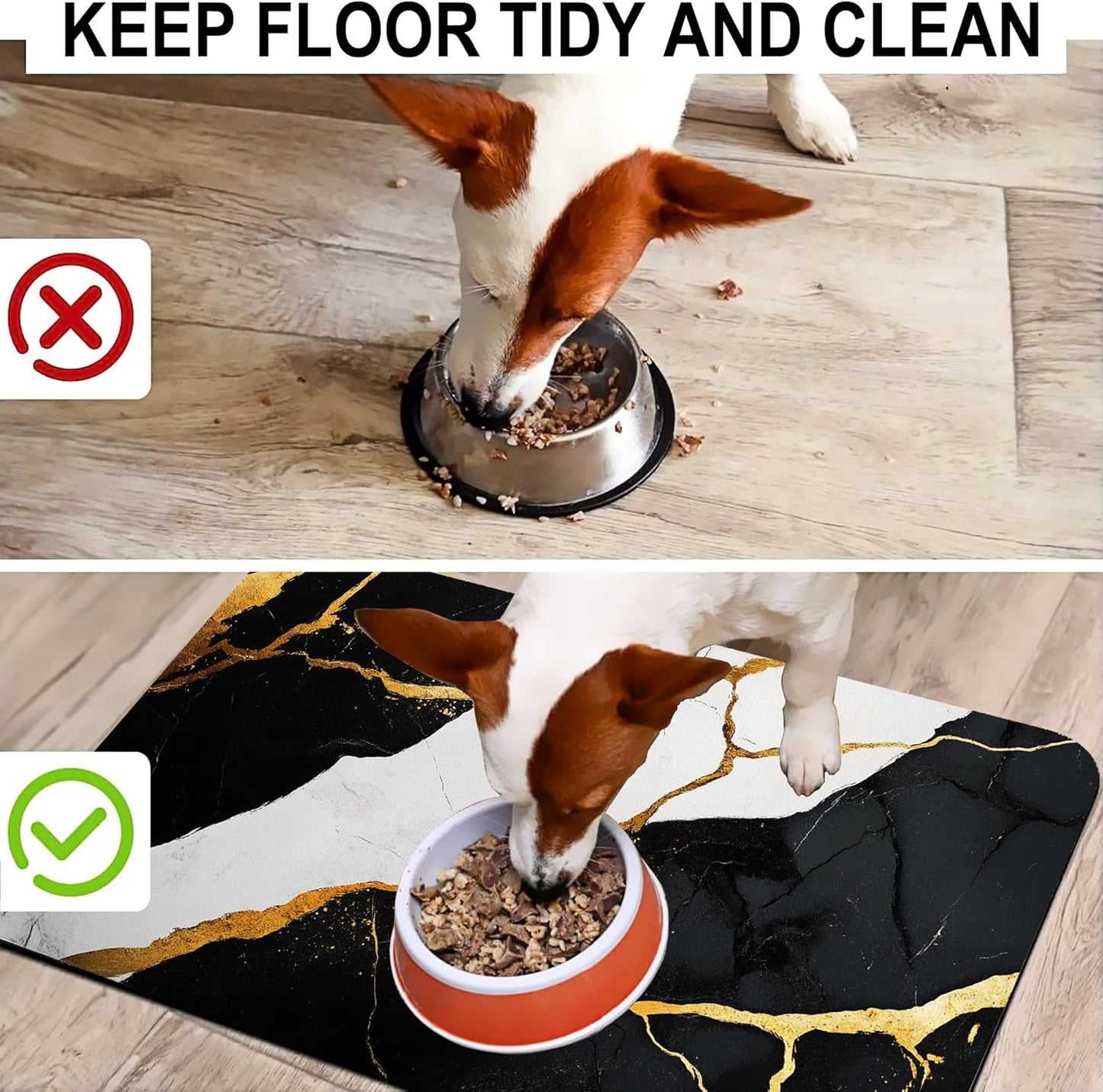 Black Gold Marble Dog Cat Food Mat-Absorbent Placemat for Food and Water Bowl, Waterproof Non Slip Rubber Backing Dog Food Mats for Floors, Pet Supplies 16 * 24 inch