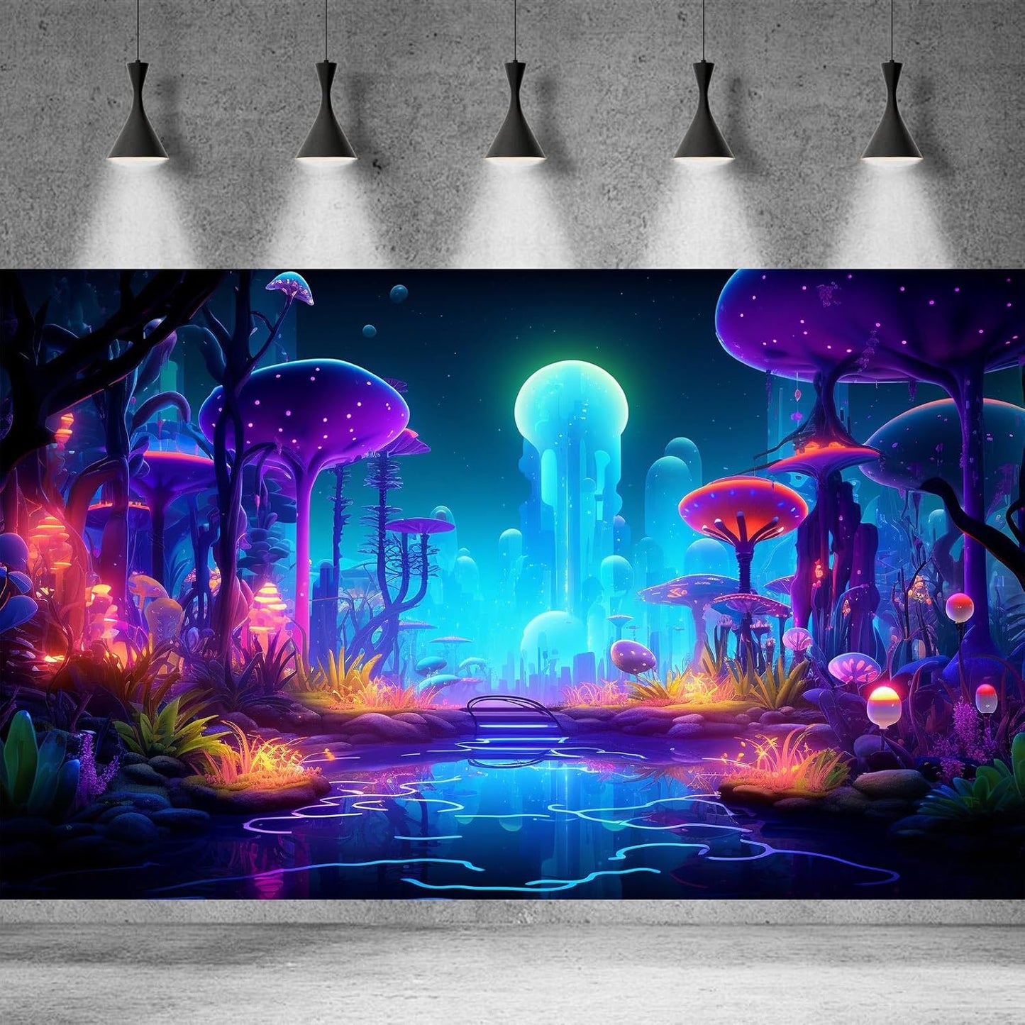 Fantasy Forest Aquarium Background Mysterious Plants Abstract Mushrooms Cartoon Style Forest Terrarium Backdrop Tranquil Stream Fish Tank Background Wallpaper Poster Decor Vinyl 48x24in