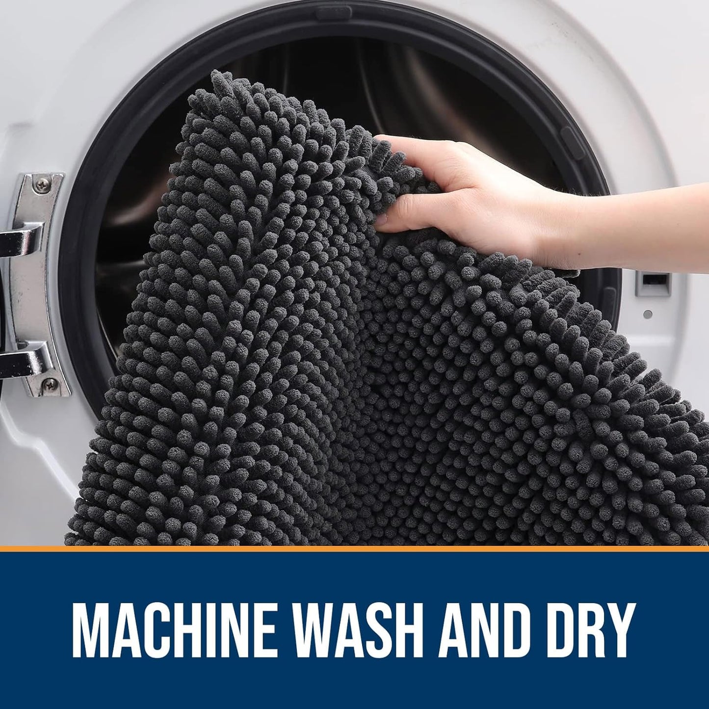 OLANLY Dog Door Mat for Muddy Paws 44x32, Absorbs Moisture and Dirt, Absorbent Non-Slip Washable Doormat, Quick Dry Chenille Mud Mat for Dogs, Entry Indoor Entryway Carpet for Inside Floor, Dark Grey