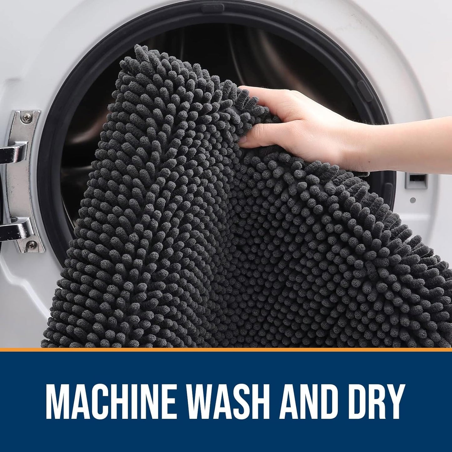 OLANLY Dog Door Mat for Muddy Paws 30x17, Absorbs Moisture and Dirt, Absorbent Non-Slip Washable Doormat, Quick Dry Chenille Mud Mat for Dogs, Entry Indoor Entryway Carpet for Inside Floor, Dark Grey