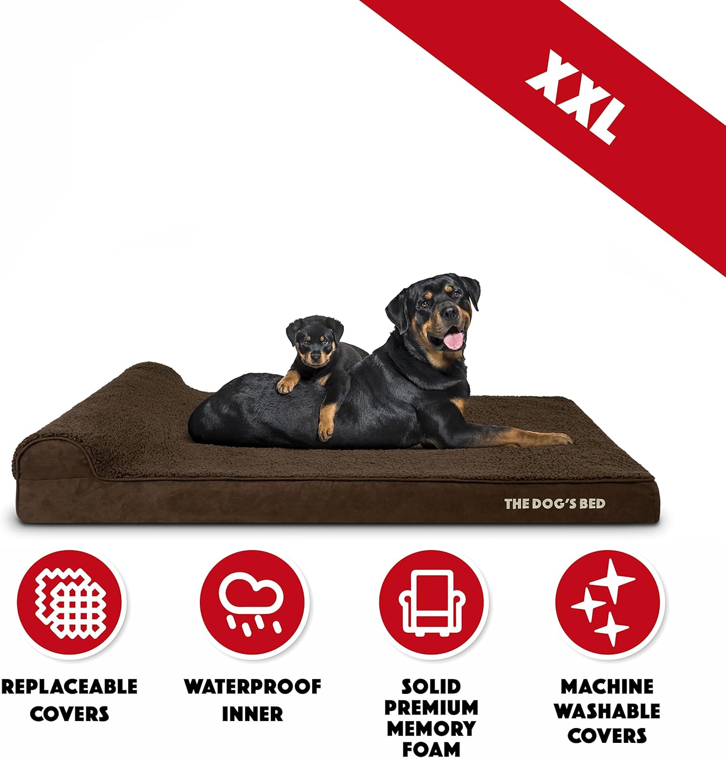 The Dog’s Bed Orthopedic Headrest Dog Bed XXL Brown Plush 54x36, Memory Foam, Pain Relief for Arthritis, Hip & Elbow Dysplasia, Post Surgery, Lameness, Veterinary Approved, Waterproof Washable Cover