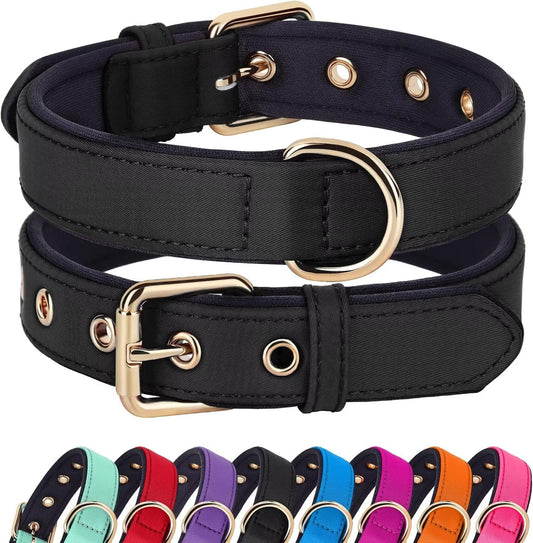Didog Soft Padded Dog Collars for Medium Dogs, Lightweight and Breathable Dog Collar with Metal Buckle, Black, L