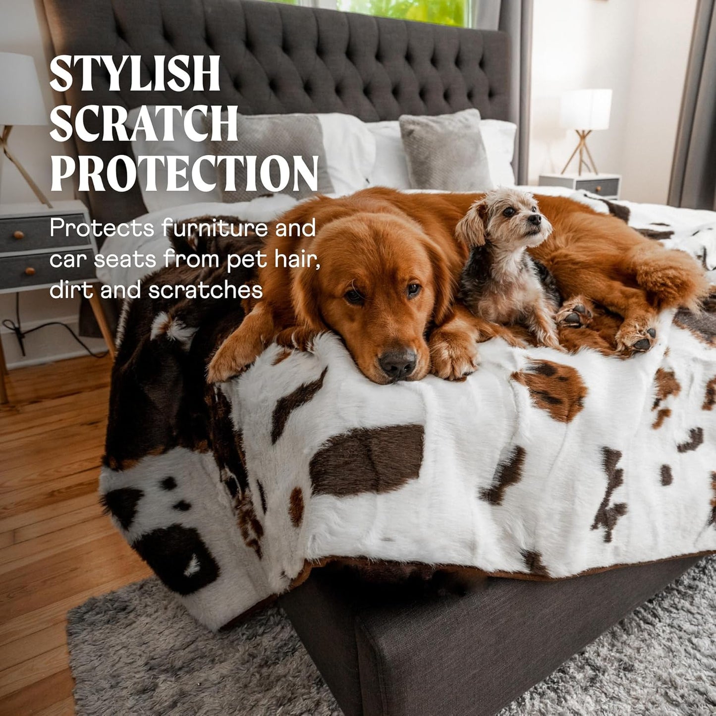 PupProtector Waterproof Throw Blanket for Dogs and Cats, Pet Blanket Cover for Couches, Sofas, Beds, Car Seats, Furniture, Calming Soft Faux Fur, Brown Cowhide, Large (80" L x 62" W)