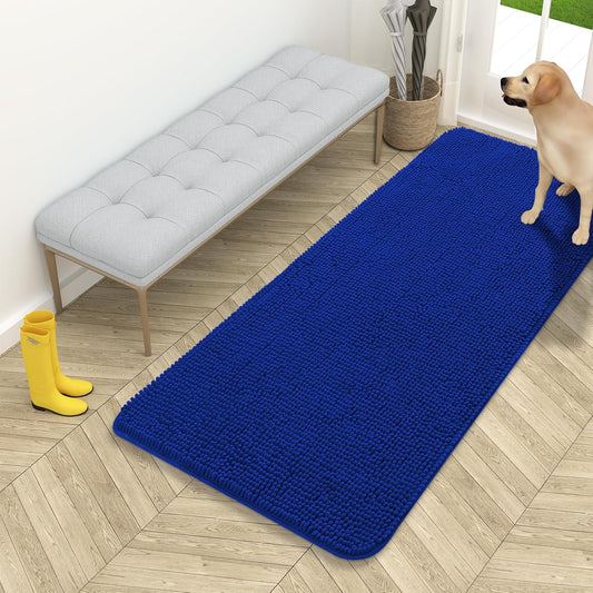 OLANLY Dog Door Mat for Muddy Paws 54x24, Absorbs Moisture and Dirt, Absorbent Non-Slip Washable Doormat, Quick Dry Chenille Mud Mat for Dogs, Entry Indoor Entryway Carpet for Inside Floor, Royal Blue
