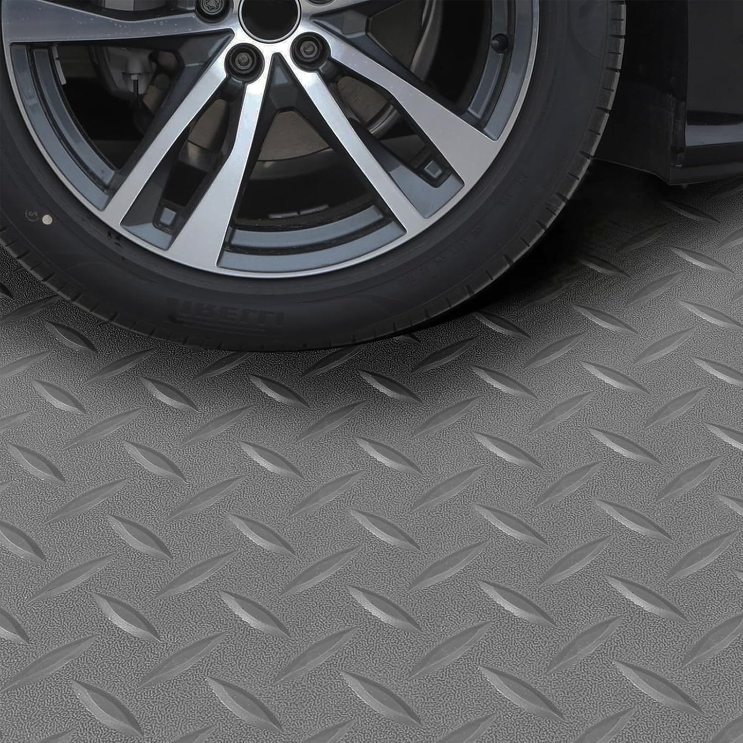 5Ft x 12Ft Rubber Flooring Mats 1.6mm Diamond Plate Flooring Roll 60sqft Rubber Trailer Garage Floor Mats Non-Slip Floor Protector Mat for Garage Warehouse Gym Basement-Gray