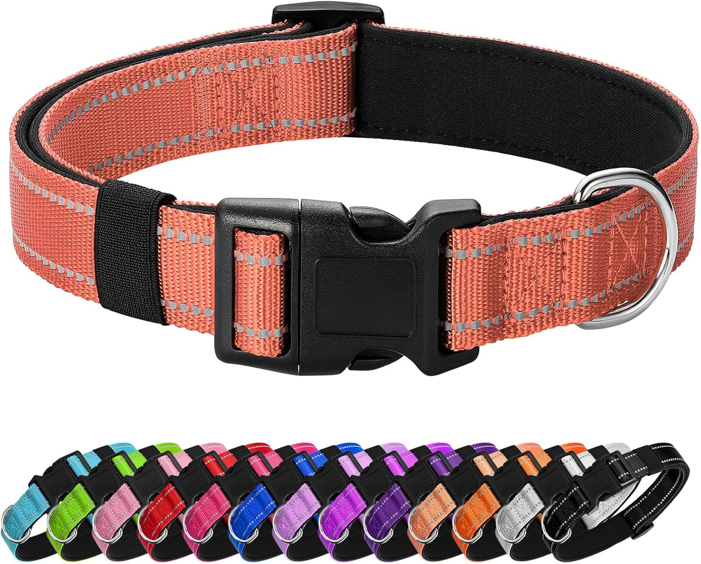 Reflective Dog Collar Padded with Soft Neoprene Breathable Quick Release Basic Dog Collars for Medium Large Dogs Coral