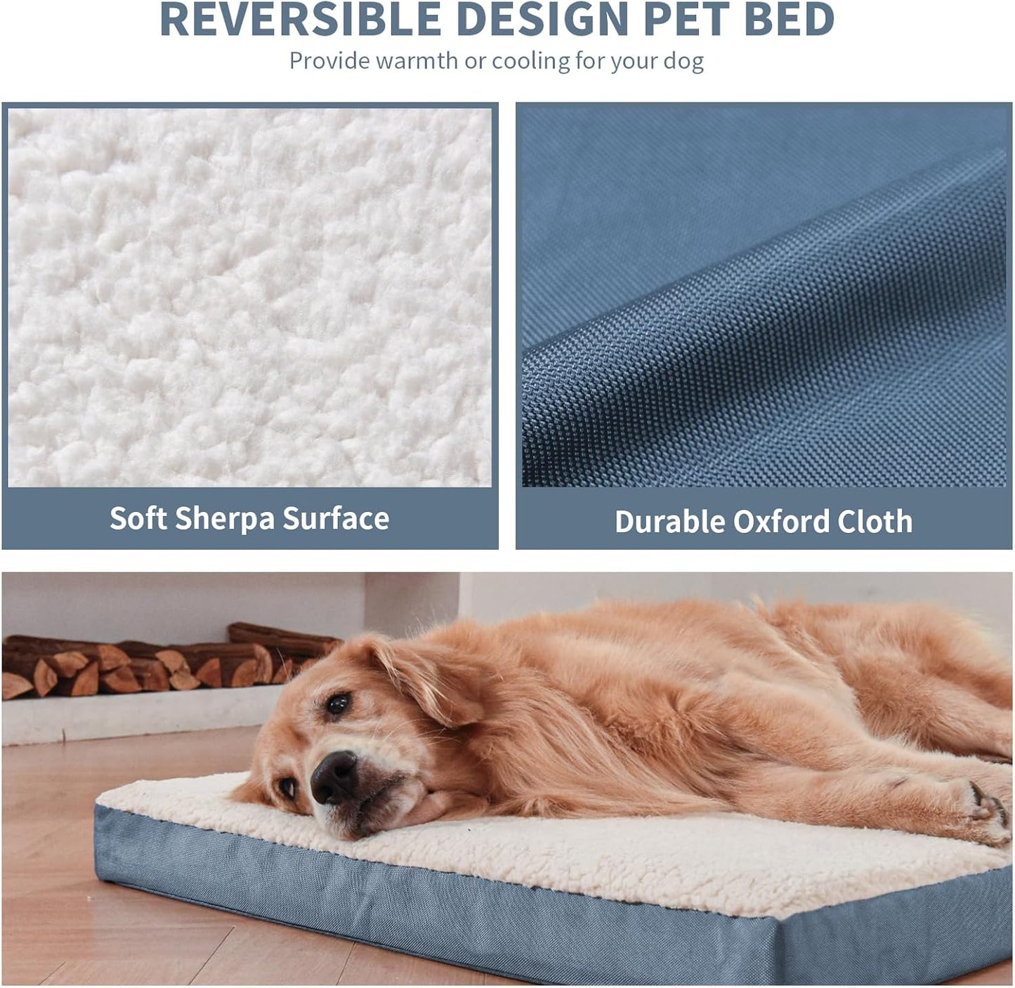 Medium Dog Bed for Medium/Small Dogs, Orthopedic Dog Beds with Removable Washable Waterproof Cover, Egg Crate Foam Pet Bed Mat, Blue White