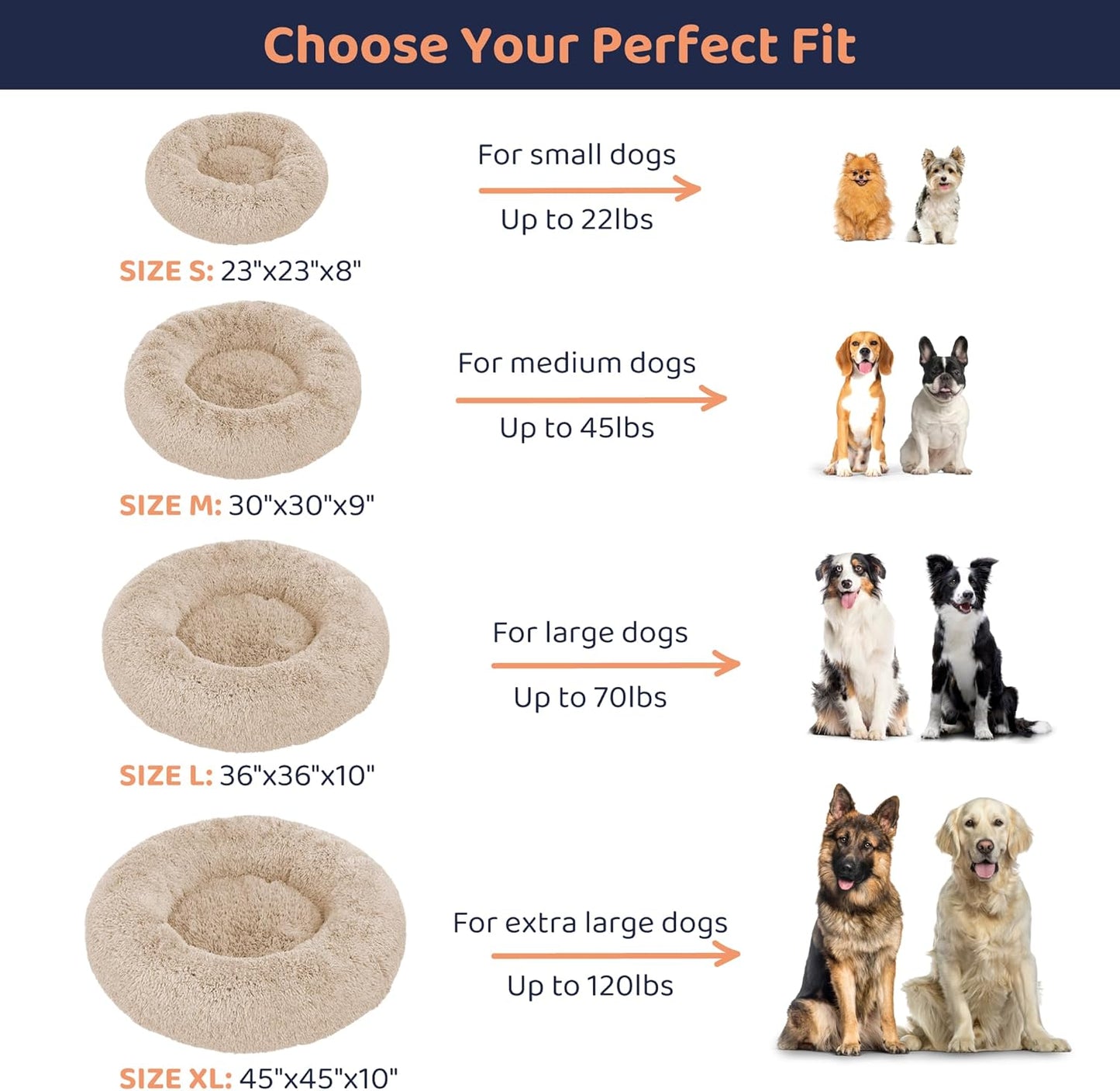 Donut Dog Bed - Premium Comfort for Anxiety Relief - Fluffy & Calming Design with Ultra-Plush Support | Cozy Round Dog Bed with Super Soft Circle Style (Size M Beige)