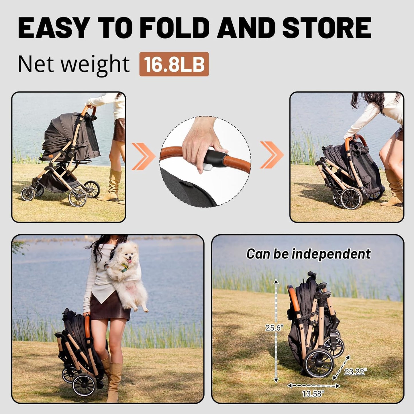 EchoSmile Small Medium Dogs Stroller 4-Wheel Pet Strollers for Medium Dogs Up to 50lbs, One Click Folding Large Cat Stroller, Reversible Handle, Shock Absorbing Wheels, Removable Washable Pad