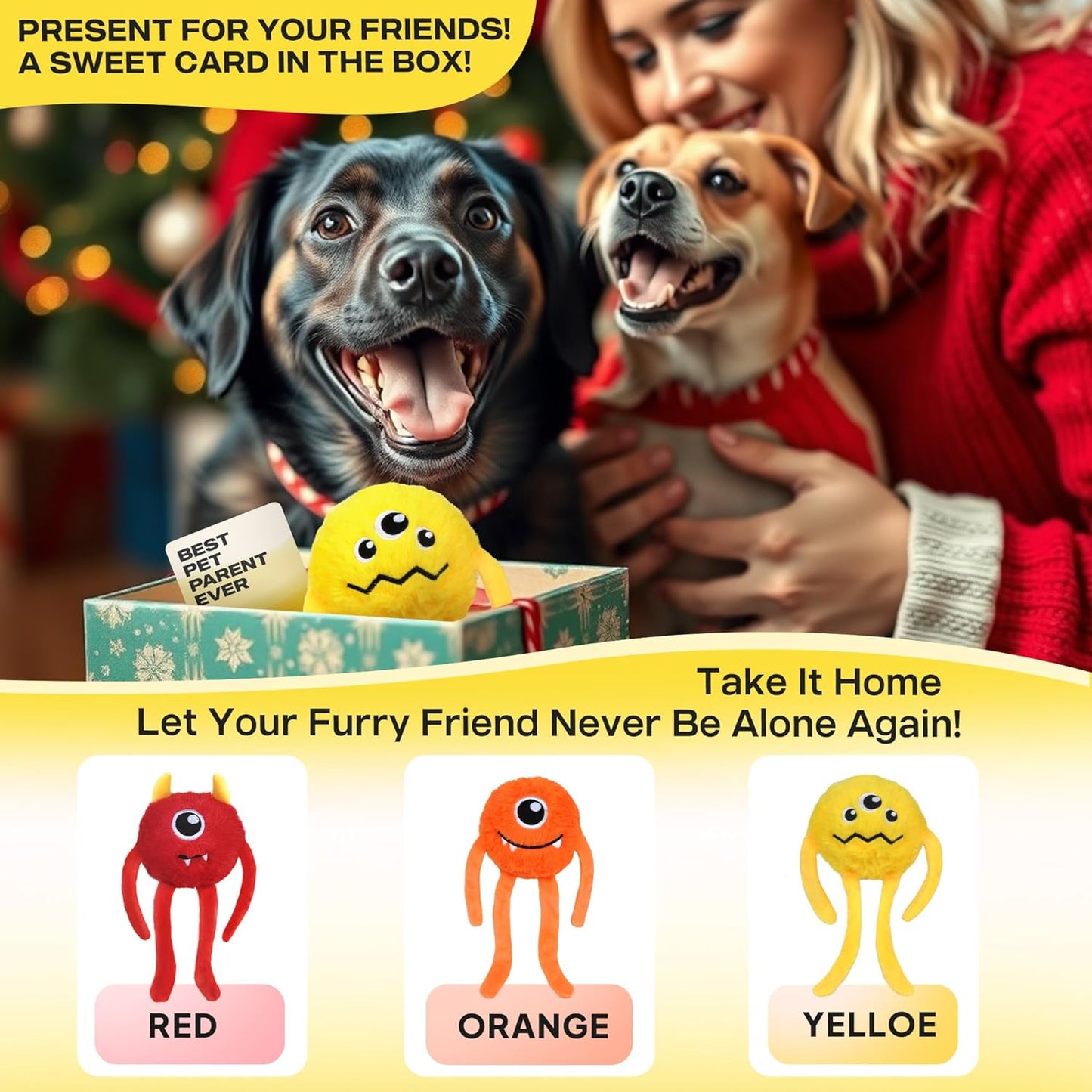 Fida Dog Chew Toys for Aggressive Chewers(3in1), Squeaky Dog Toys for Large Dogs, Interactive Dog Toys to Keep Them Busy, Dog Ball for Small, Medium and Large Dogs(Yellow)