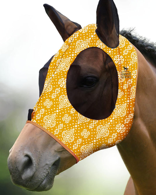 Harrison Howard Super Comfort Stretchy Fitting Horse Fly Mask with UV Protection Soft on Skin with Breathability Floral Retro M Cob