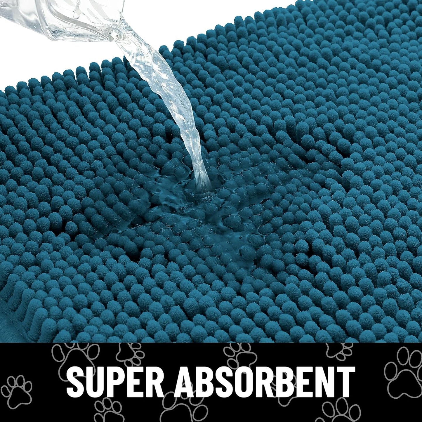 Smiry Dog Door Mat for Muddy Paws, Absorbent Dirt Trapper Non Slip Quick Dry Washable Chenille Mat for Mud Dogs, Entry Rug for Indoor and Outdoor (24x16 Inches, Atlantic Blue)