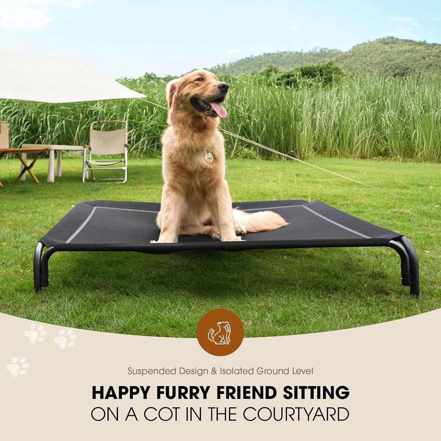 Elevated Dog Bed, Raised Outdoor Dog Bed for Medium Sized Dog, Portable Cooling Pet Cot with Breathable & Washable Mesh, Indoor & Outdoor Pet Hammock with Skid-Resistant Feet.