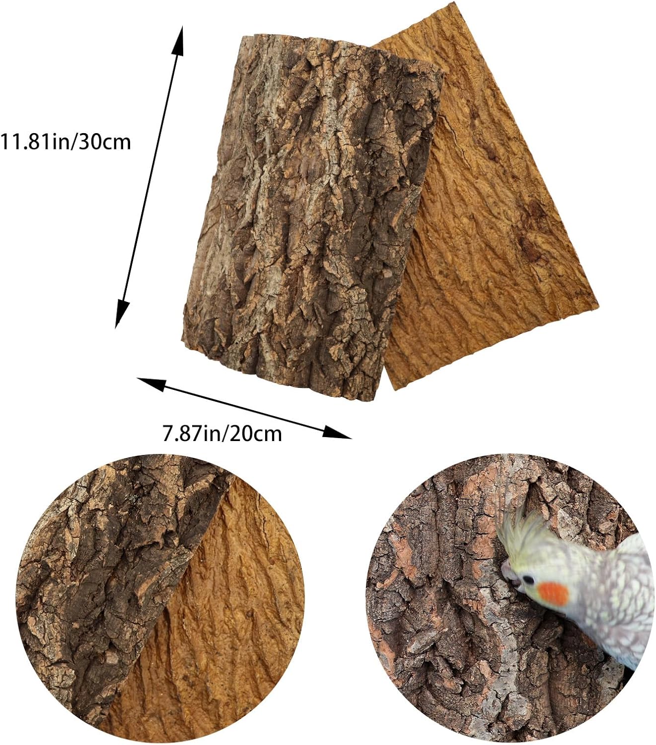 4 Pack Cork Bark Perch for Bird, 11.8 × 7.9 inch Natural Parrot Chewing Toys, Birdcage Background Decor Accessories, Bark Toy for Budgie Parakeet Cockatiel Lovebirds Conures Hamster Guinea Pig Rat