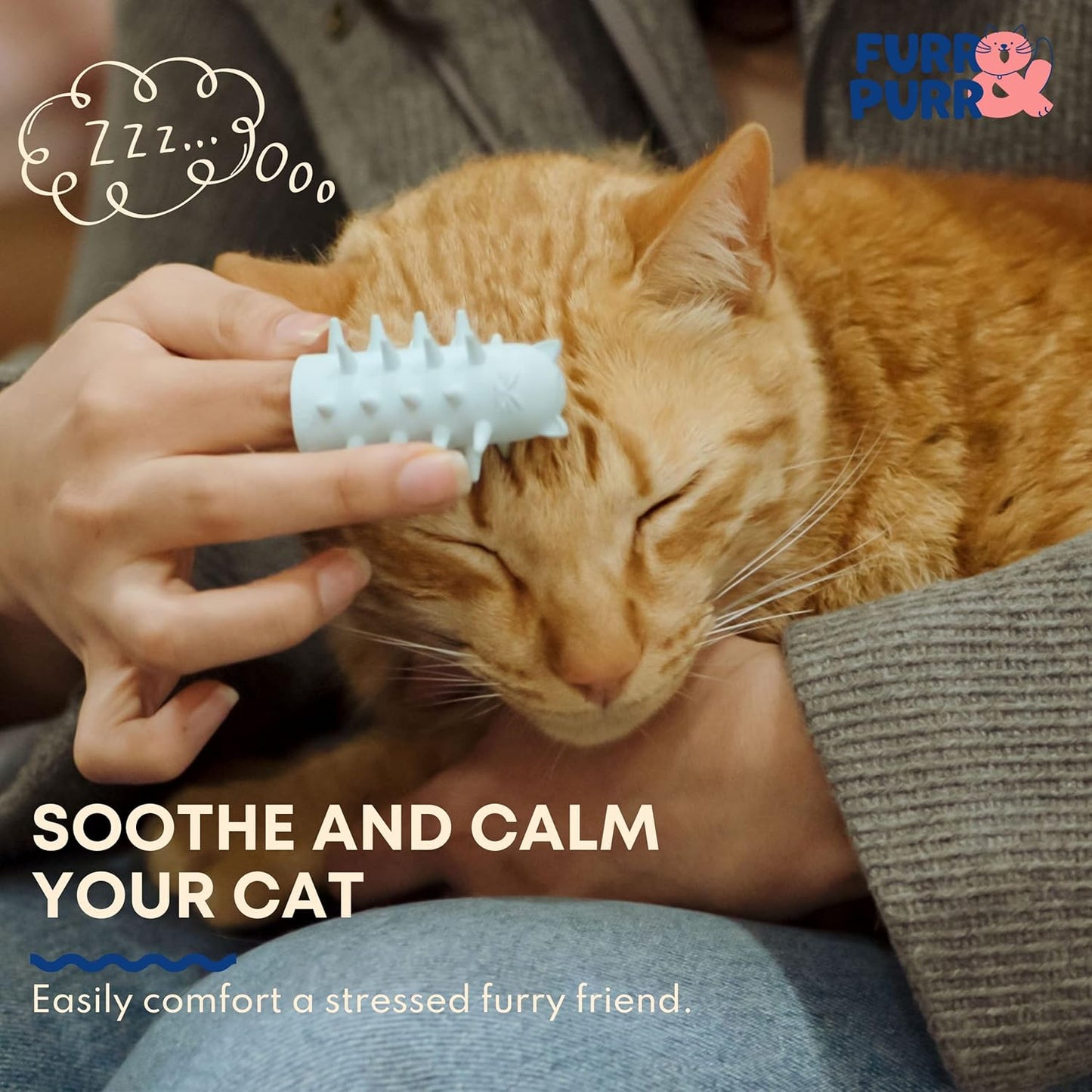 Furr&Purr Cat Brush, Made in the USA, Face Massager, Face Scratcher, Calming Care Comb for Cats, Indoor Cats (1-Pack)