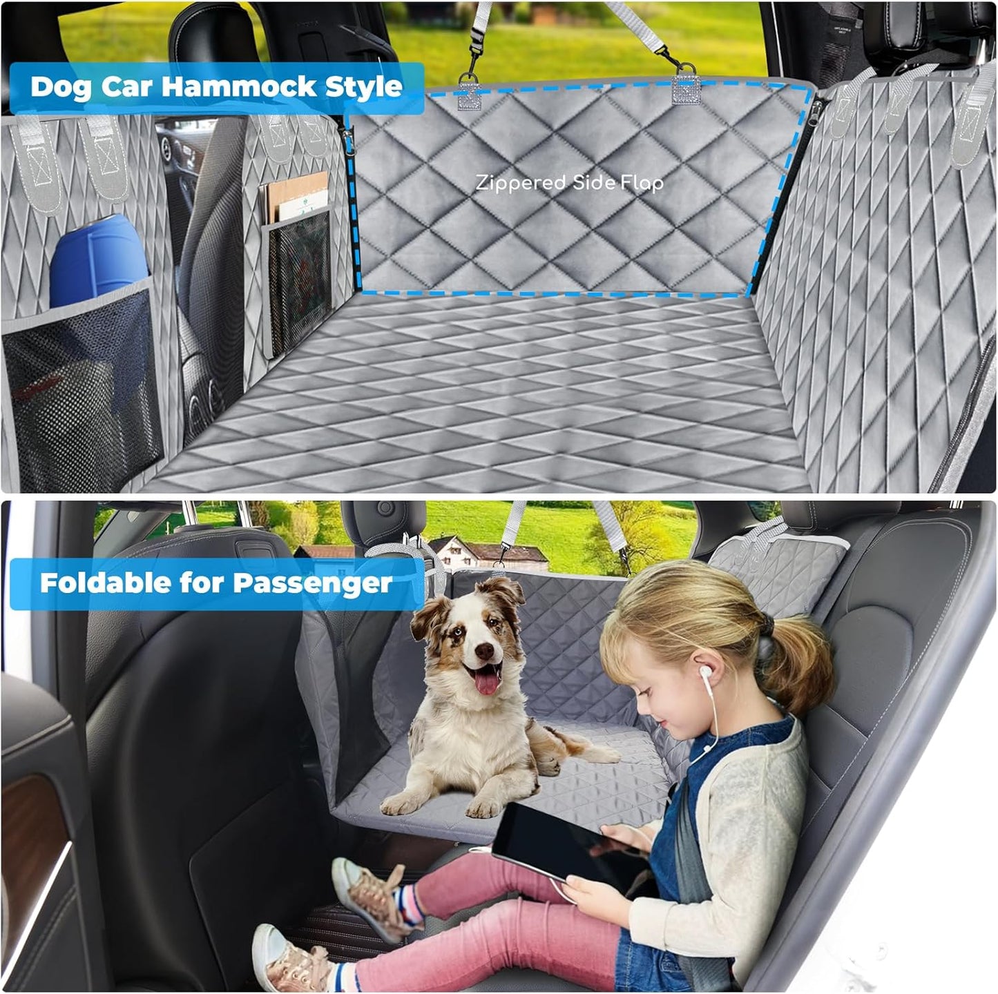 URPOWER Back Seat Extender for Dogs - Hard Bottom Dog Car Seat Cover Holds 400 lbs, Waterproof Dog Hammock Dogs Bed for Cars, SUVs & Small Trucks, Pet Backseat Protector with Mesh Window & Large Space