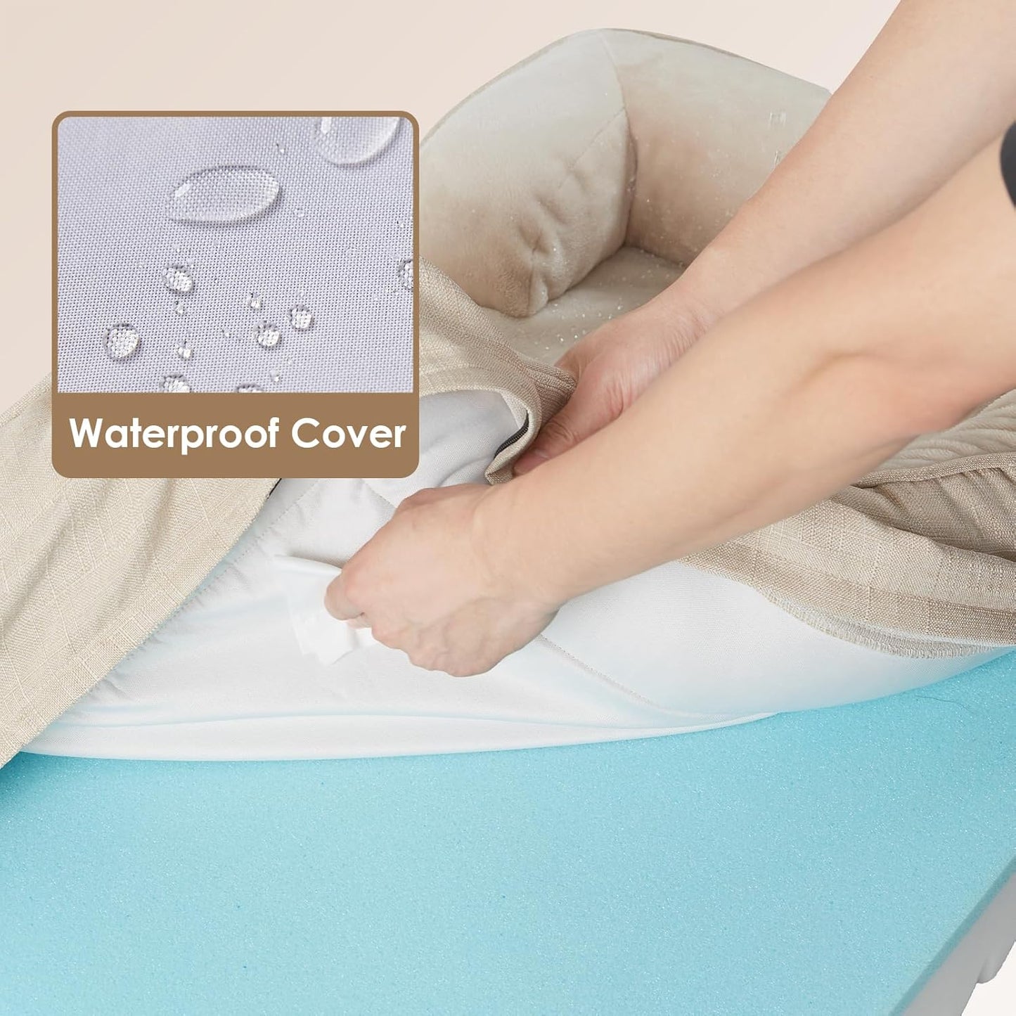 EHEYCIGA Orthopedic Dog Bed for Large Dogs, Waterproof Memory Foam, Non-Slip Bottom, Beige, 35"L x 22"W x 6.5"Th