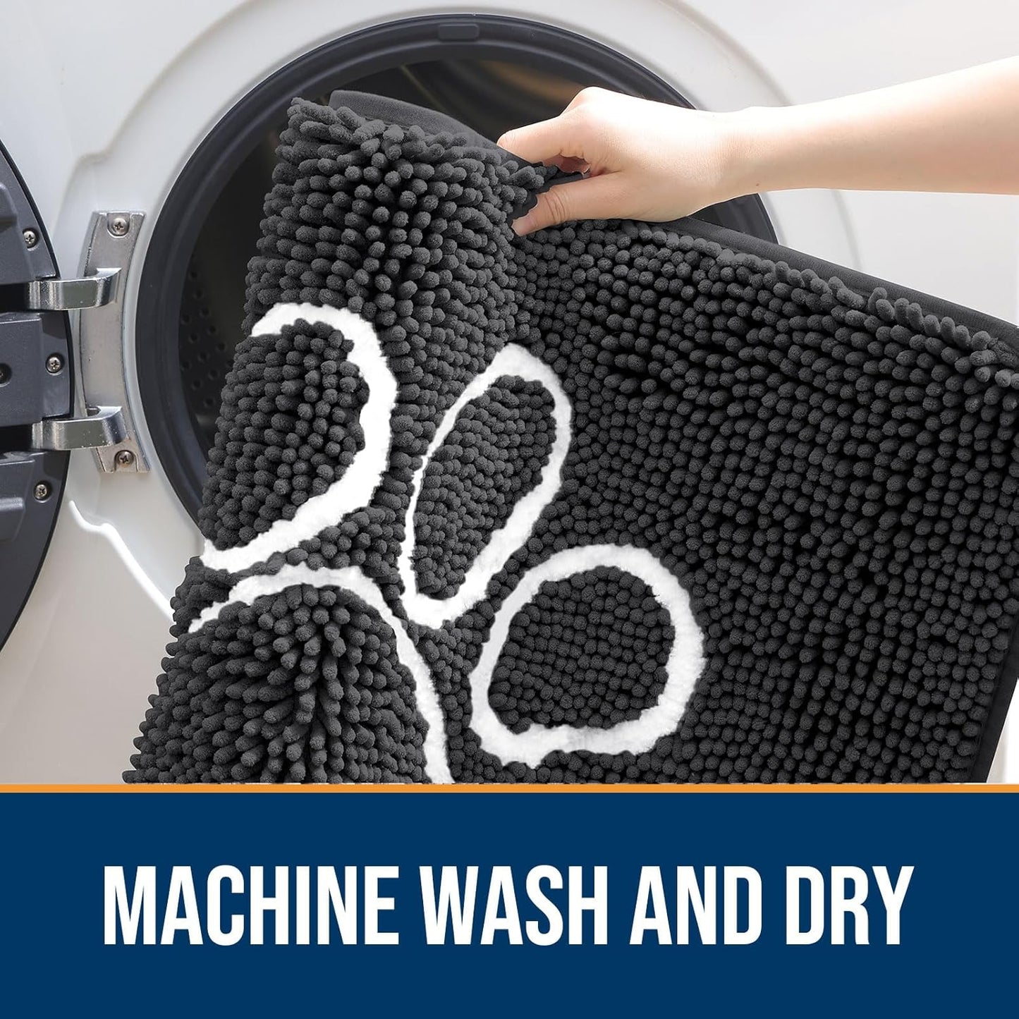 OLANLY Door Mat for Muddy Dog Paws 47x24, Ultra Absorbent Chenille Mud Doormat with Paw Print Design, Non-Slip Washable Doormat for Indoor Entryway, Quick-Dry Pet Bed Mats for Dirty Dogs, Dark Grey