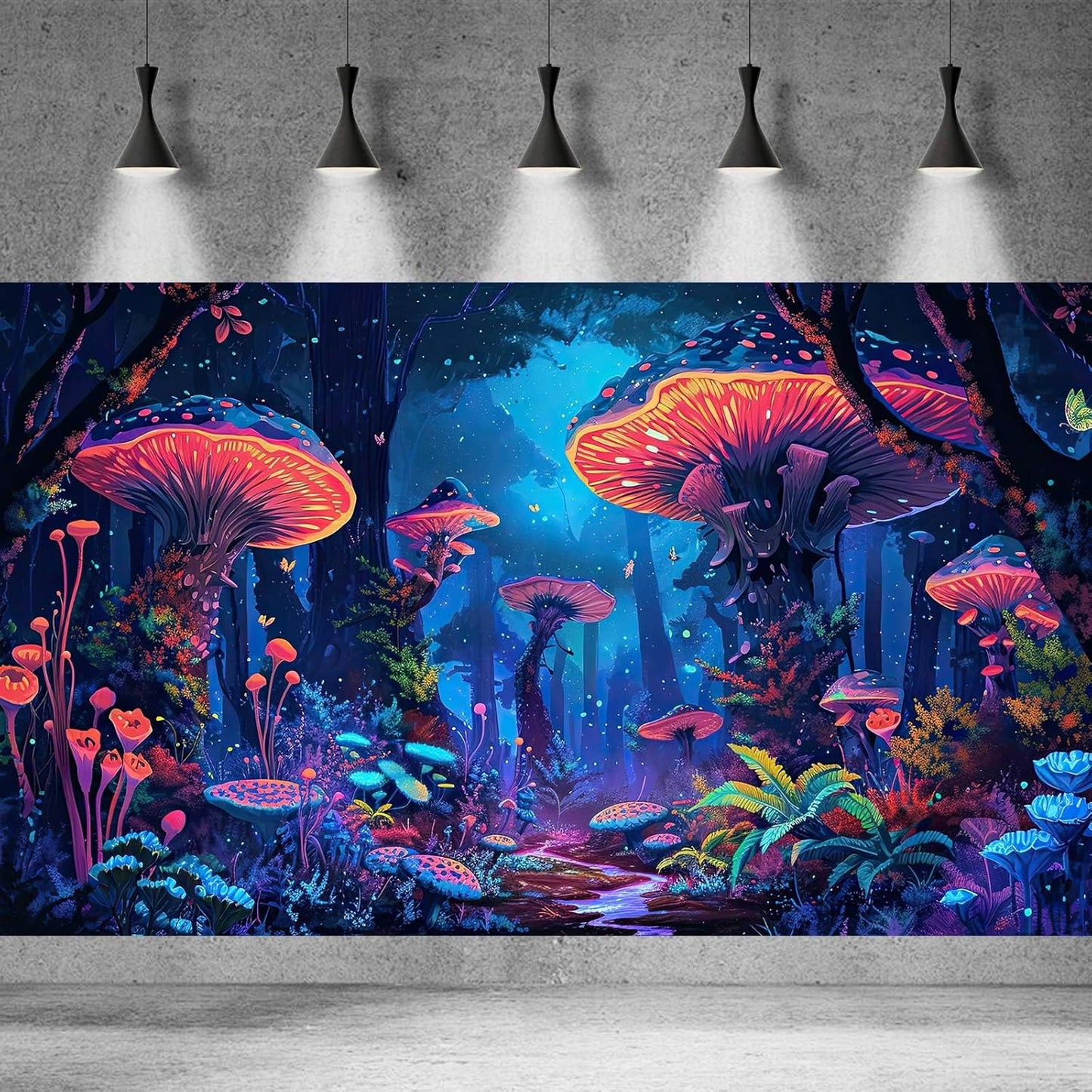Mushrooms Aquarium Background Fantasy Bright Flowers Butterflies Fish Tank Backdrop Decoration Poster Trippy Wonderland Landscape with Giant Mystical Mushrooms Terrarium Background Decor 72x24in