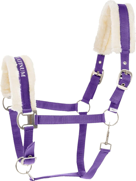 HORZE Howard Soft Fleece Padded Adjustable Polyester Horse Halter - Purple - Cob