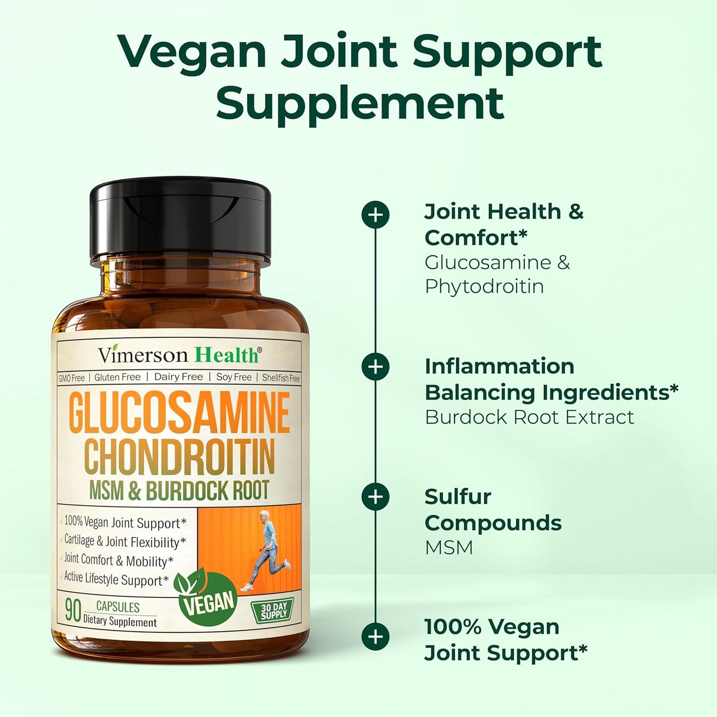 Glucosamine Chondroitin MSM – Joint Support Supplement for Women and Men with Glucosamine Sulfate 1500 mg, Chondroitin and MSM – for Cartilage, Joint Health and Flexibility – 90 Capsules, Vegan