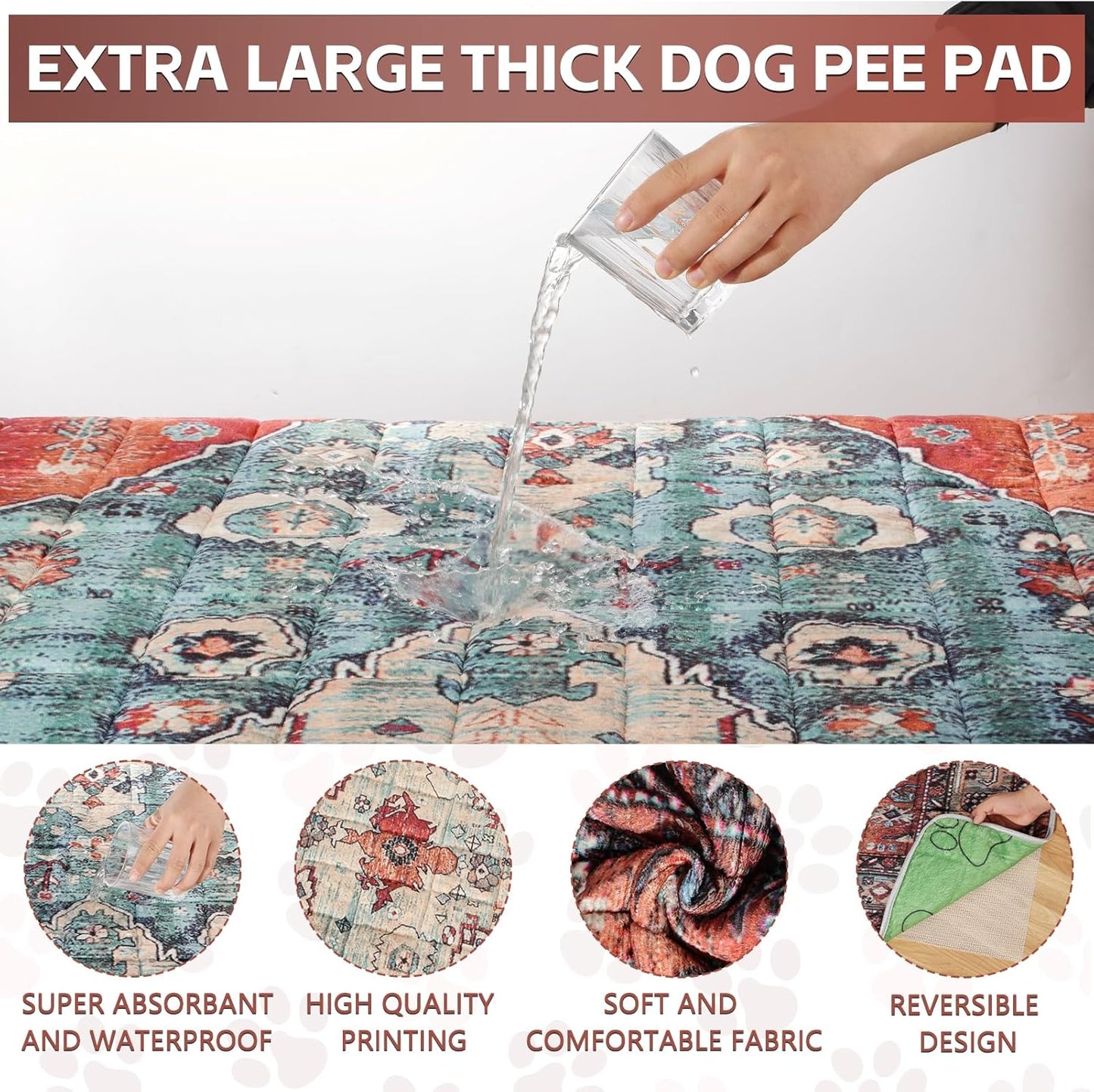 Extra Large Washable Pee Pads for Dogs (72"x72"), Upgrade Reusable Puppy Pads with Non-Slip Rug Pad, Super Thickening Absorbent Leakproof Dog Traning Pads Whelping Pad for Dogs, Doggie