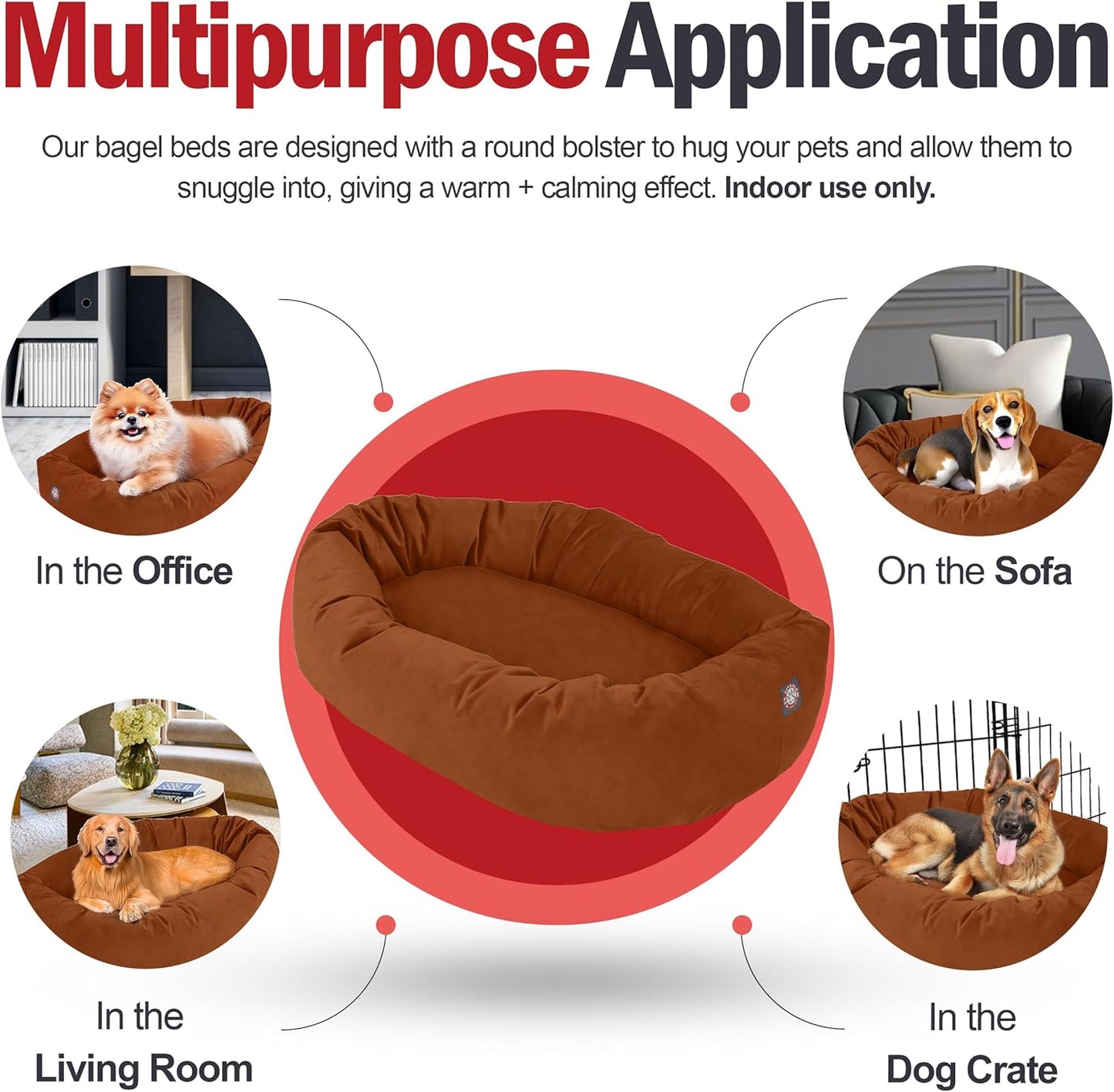 Majestic Pet 24 Inch Suede Shredded Memory Foam Mix Calming Small Dog Bed Washable 24 x 19 x 7 (Inch) - Cozy Soft Round Donut Dog Bed with Spine for Head Support - Pet Bed Rust