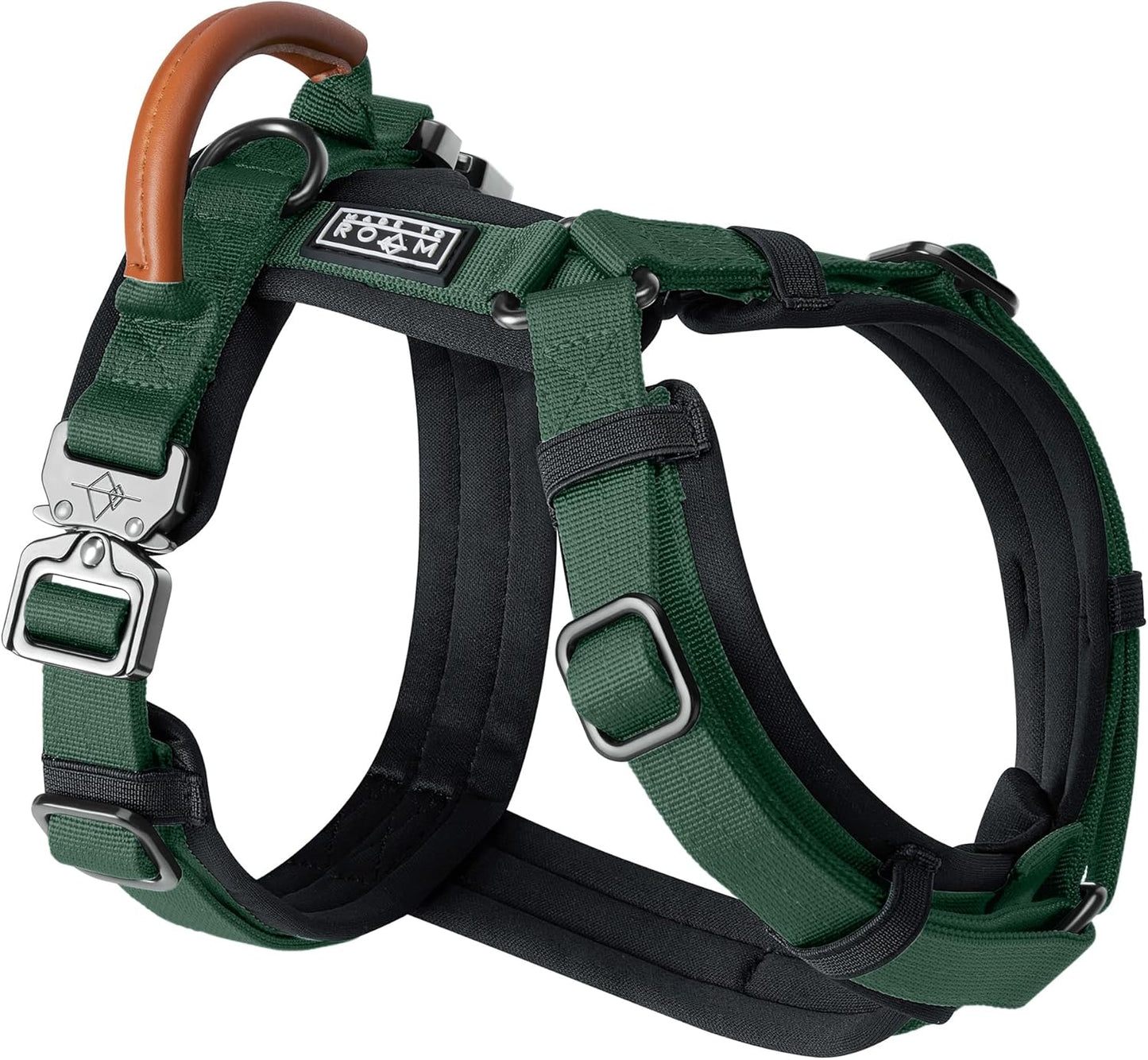 MADE TO ROAM Premium Explorer Harness - Y-Shaped Dog Harness with Adjustable Durable Nylon, Soft Padding, Metal Buckles and Leather Handle for Small, Medium, Large Dogs (Maine Marina, Size 3)